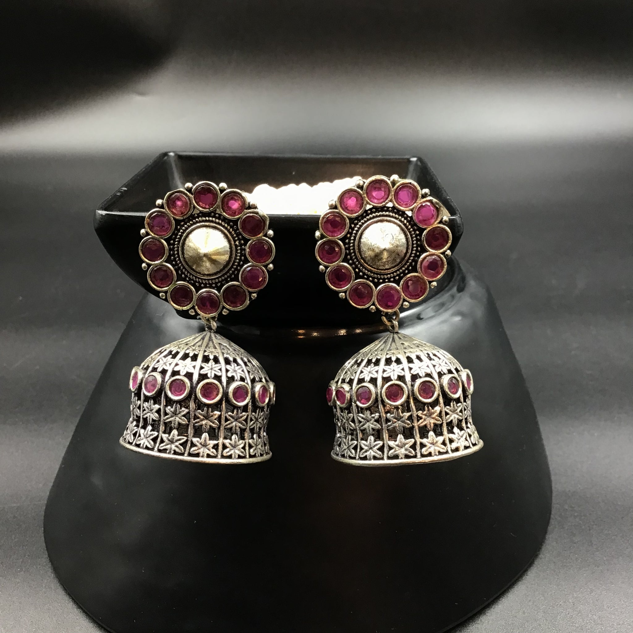 Ruby Oxidized Jhumki 7316 - Dazzles Jewellery