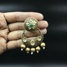 Antique Gold Plated Kundan Chandbali 5605-9670 - Dazzles Jewellery