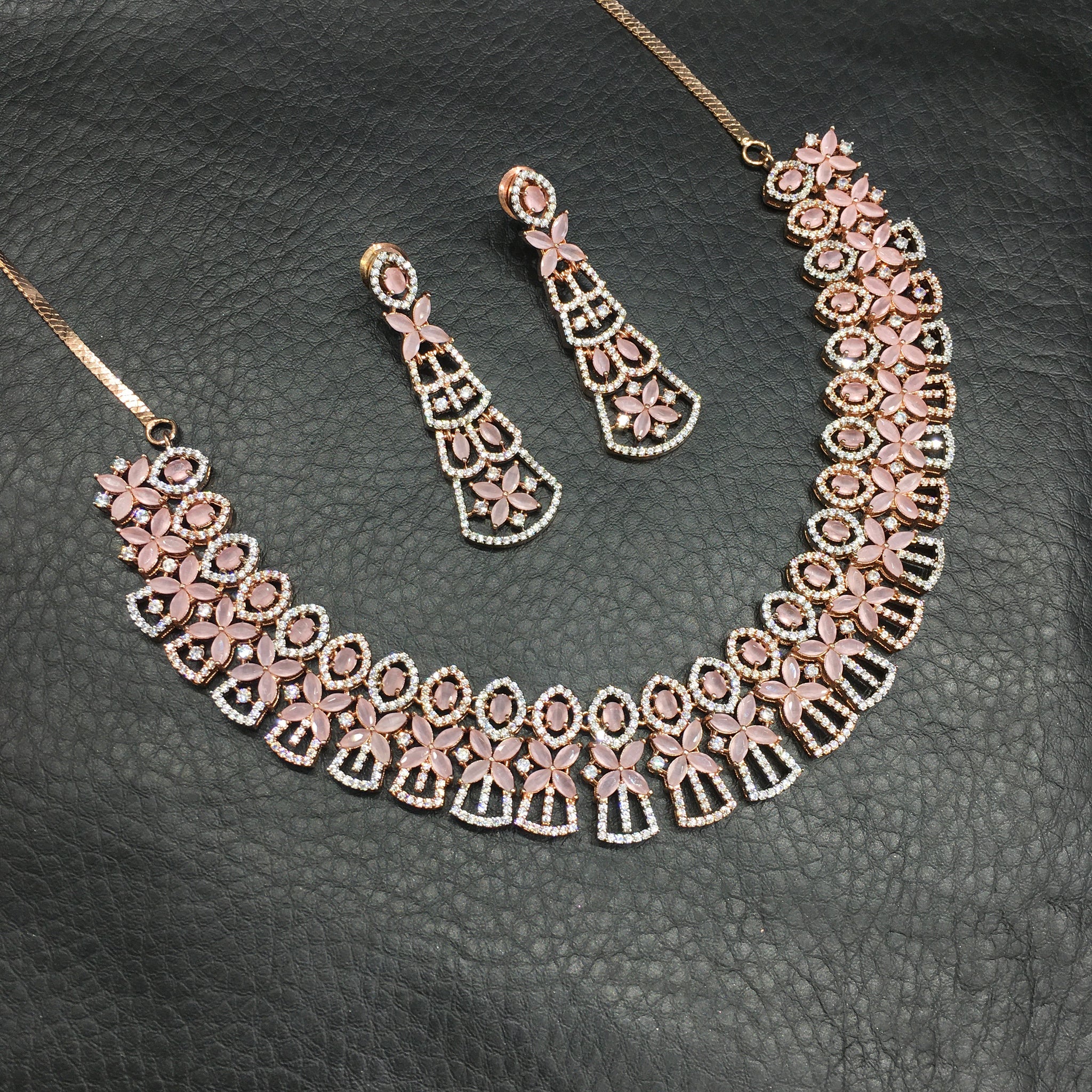 Pink Zircon/AD Necklace Set 5611-100 - Dazzles Jewellery