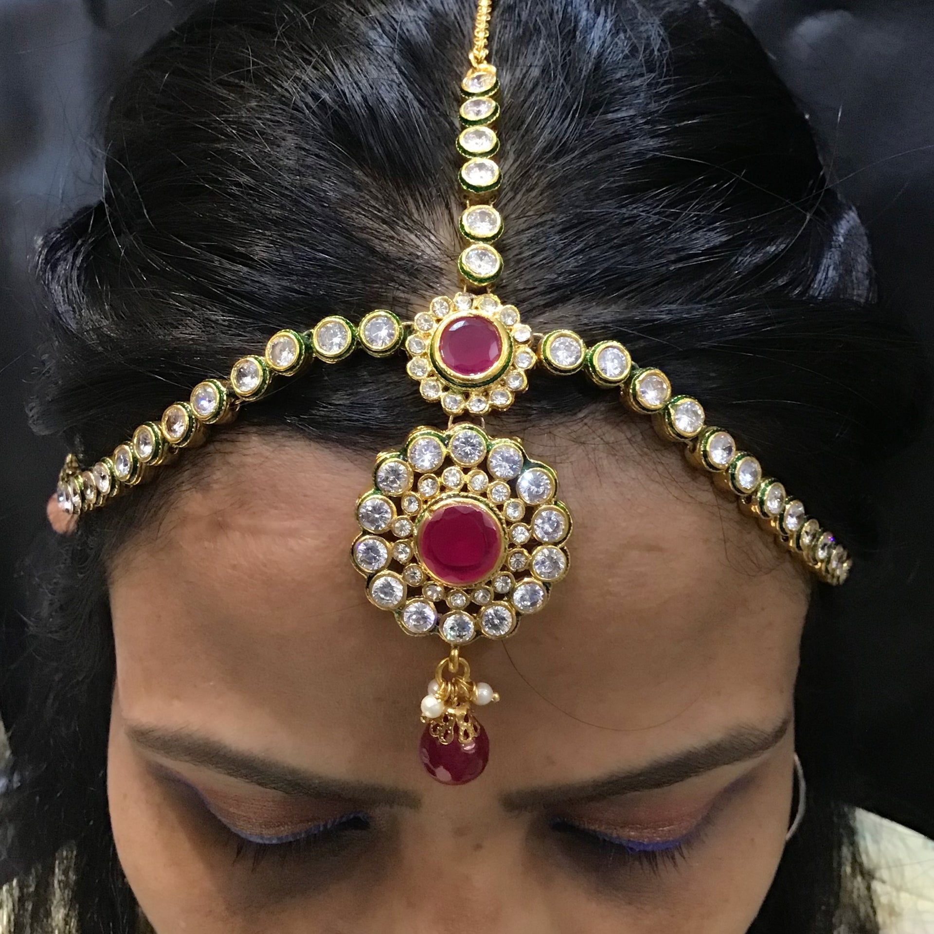 Ruby Color Polki Mathapatti 6246 - Dazzles Jewellery