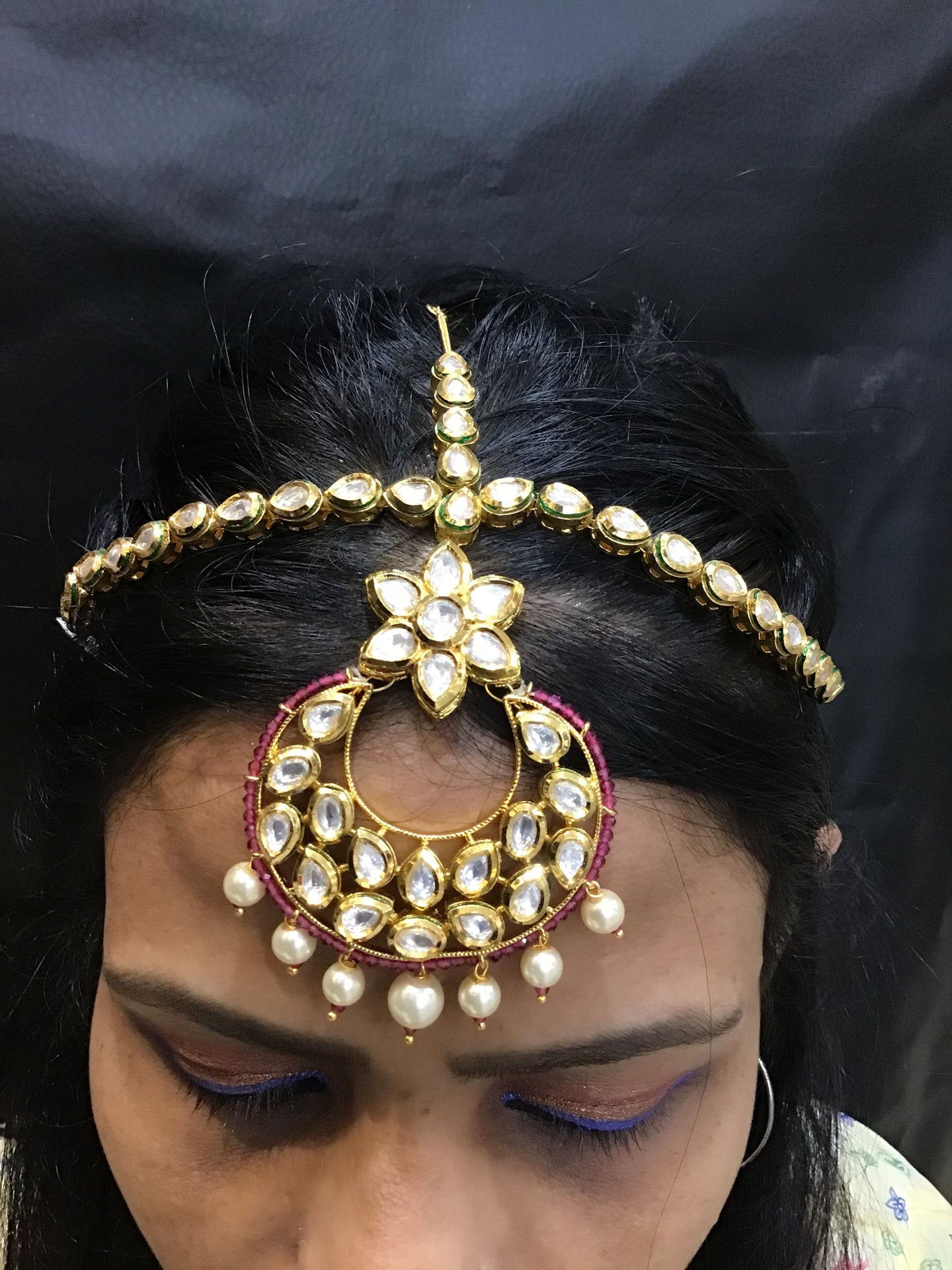 Ruby Color Bridal Kundan Mathapatti 15494 - Dazzles Jewellery