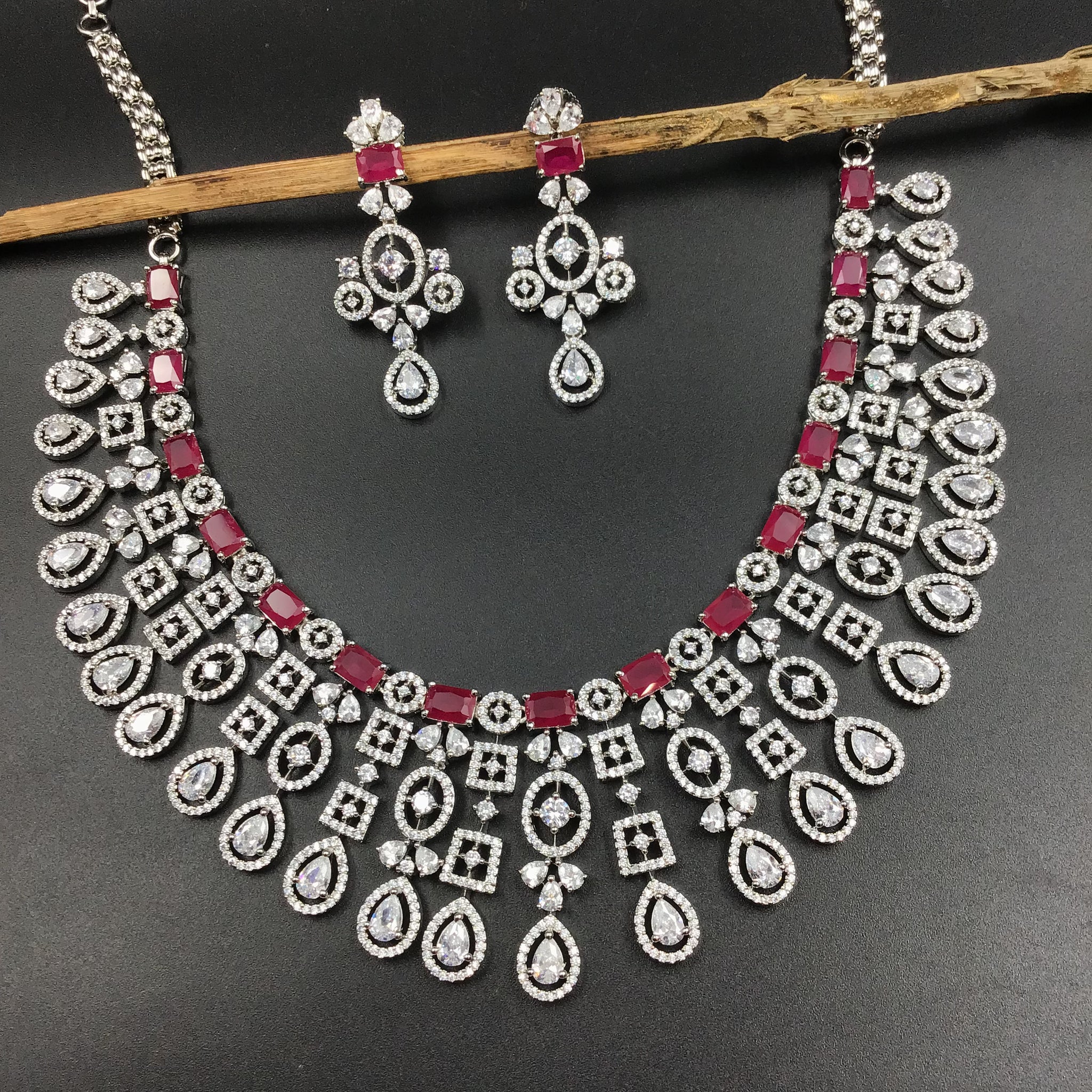 Round Neck Zircon/AD Necklace Set 6017-68 - Dazzles Jewellery