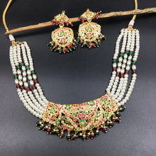 Ruby Green Jadau Necklace Set - Dazzles Jewellery