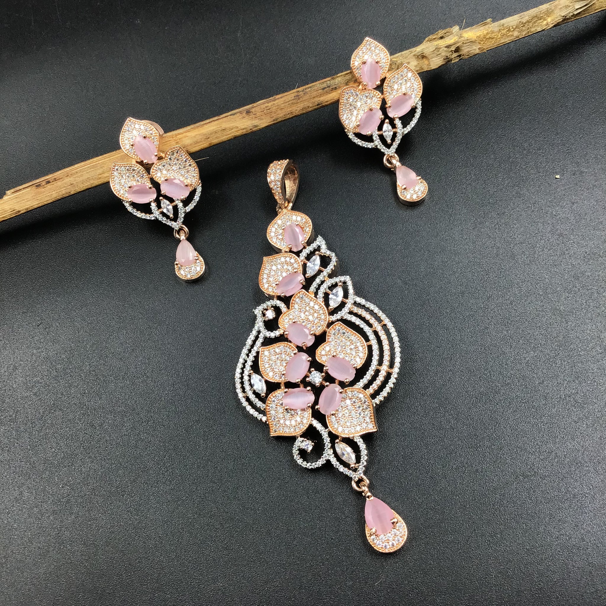 Pink Zircon/AD Pendant Set - Dazzles Jewellery