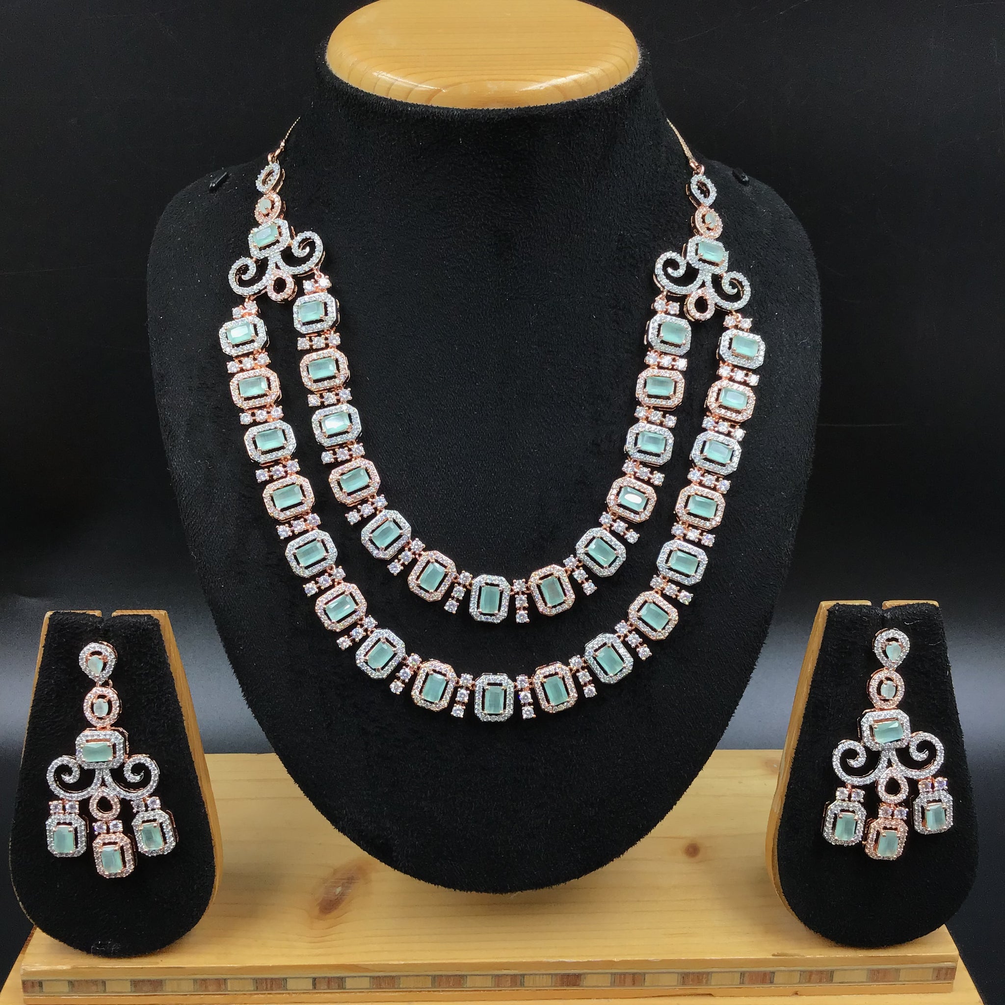 Mint Green Zircon/AD Necklace Set - Dazzles Jewellery