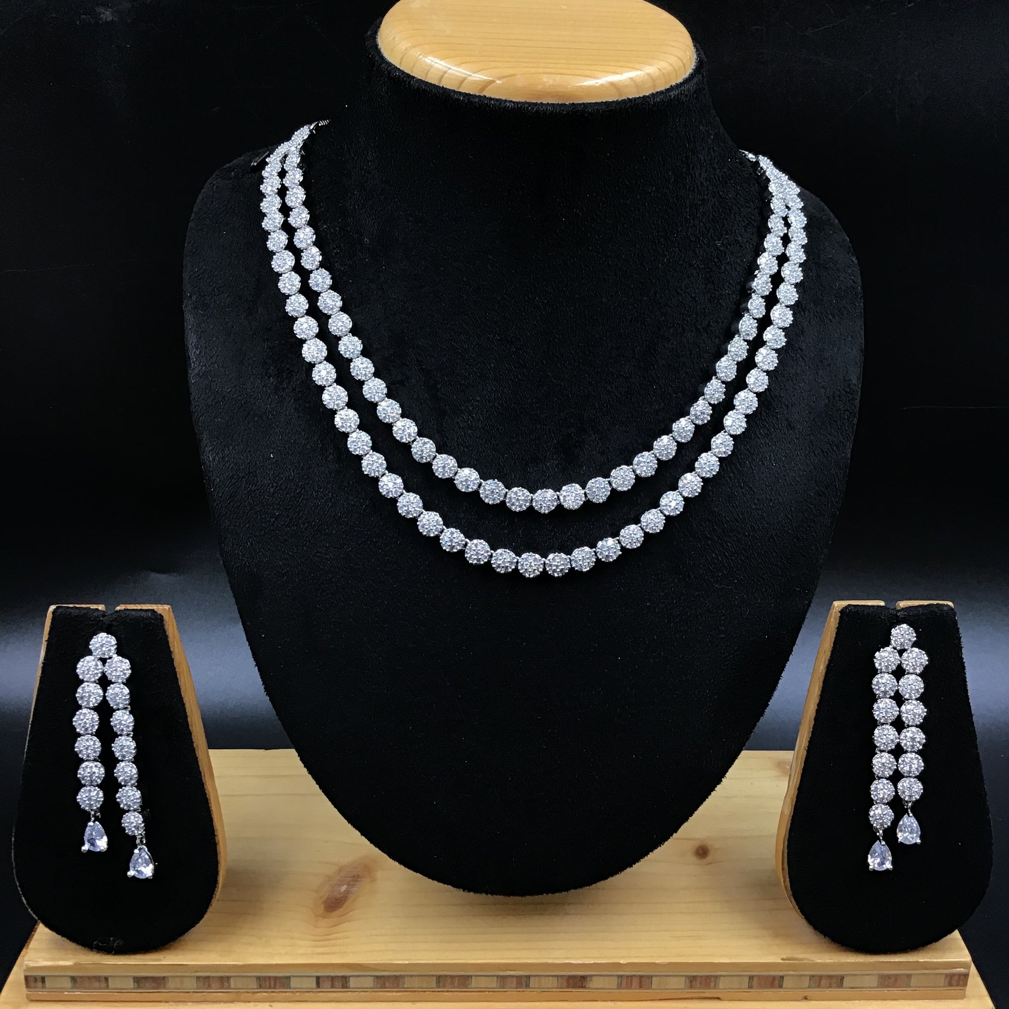 Double Line AD Round Necklace Set 2871-100 - Dazzles Jewellery