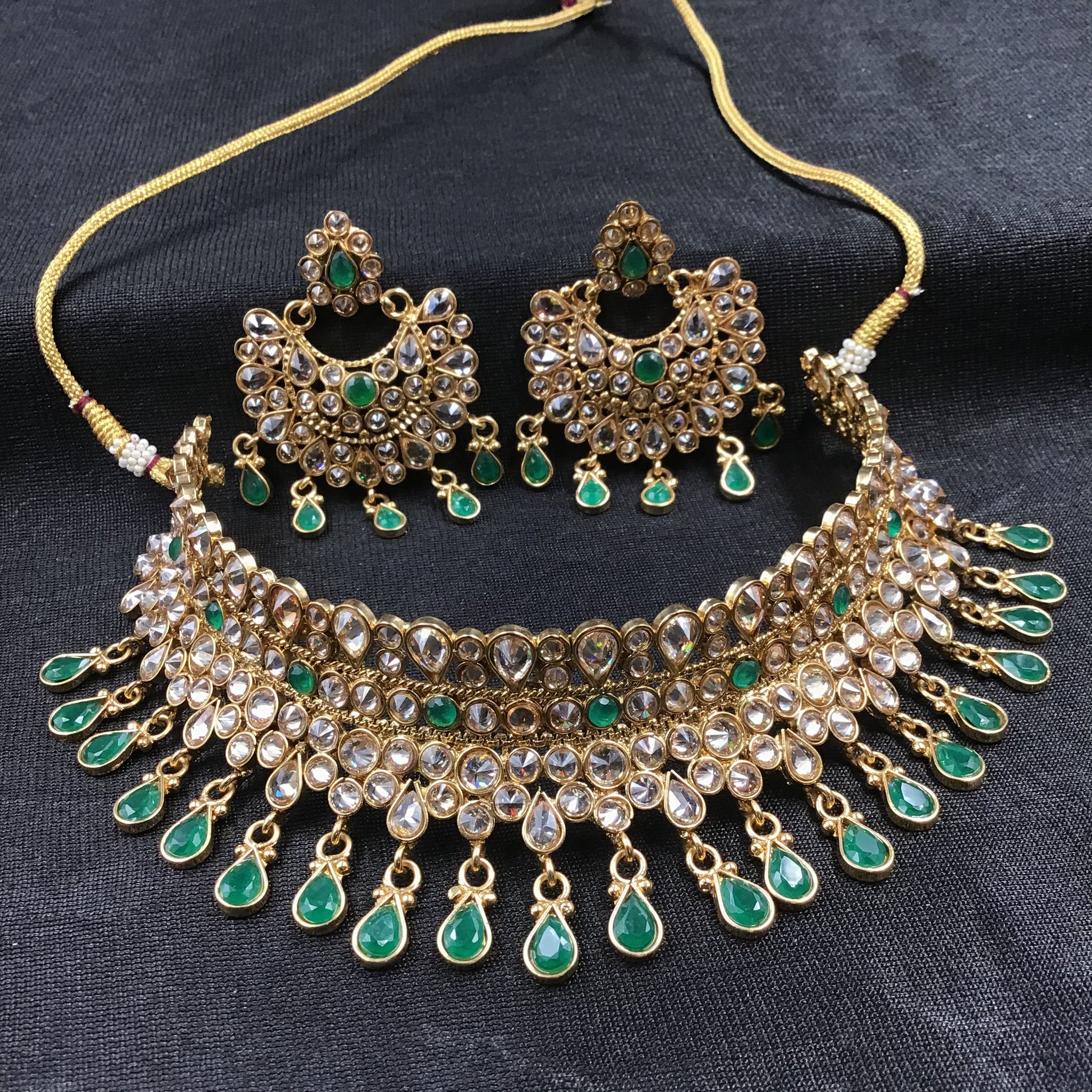 Green Gold Look Necklace Set 9526-4390 - Dazzles Jewellery