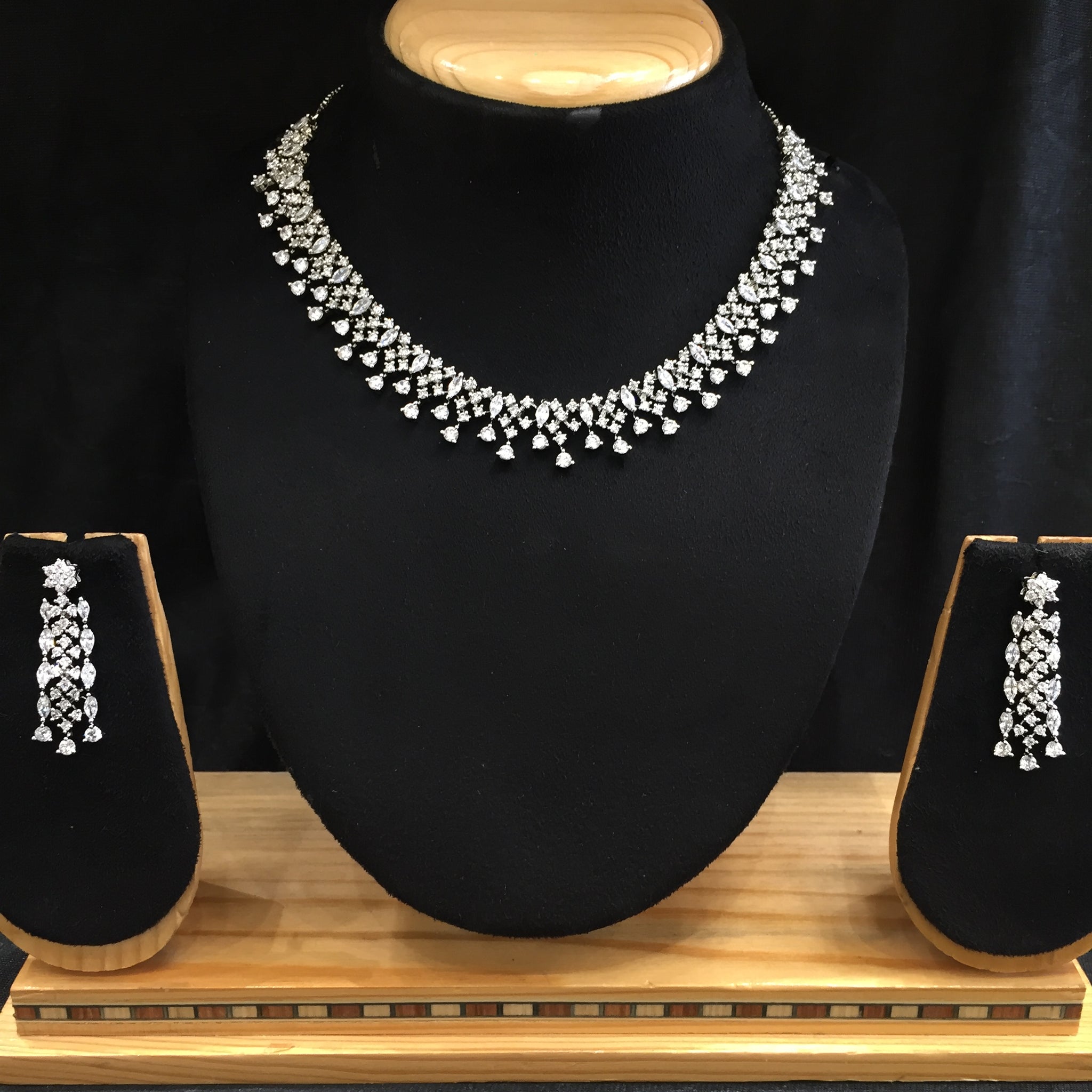 Round Neck Zircon/AD Necklace Set 6028-08 - Dazzles Jewellery