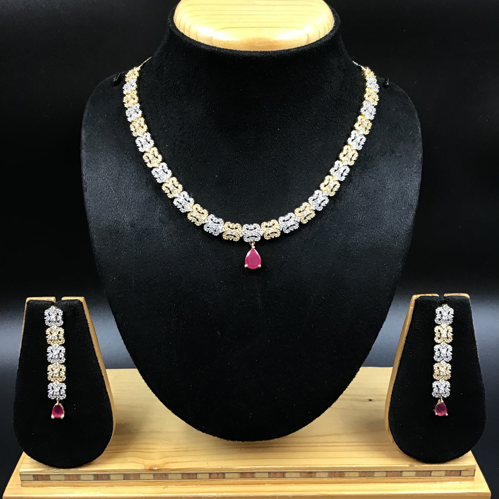 Ruby Zircon/AD Necklace Set 7608-1186 - Dazzles Jewellery