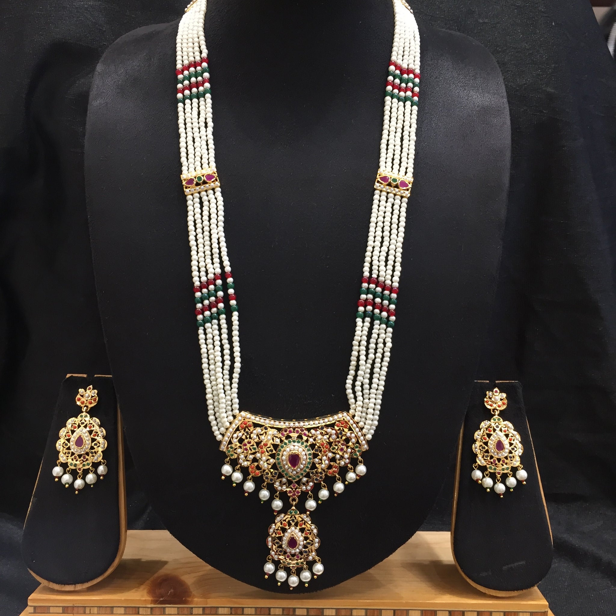 Long Neck Jadau Necklace Set 5609-65 - Dazzles Jewellery