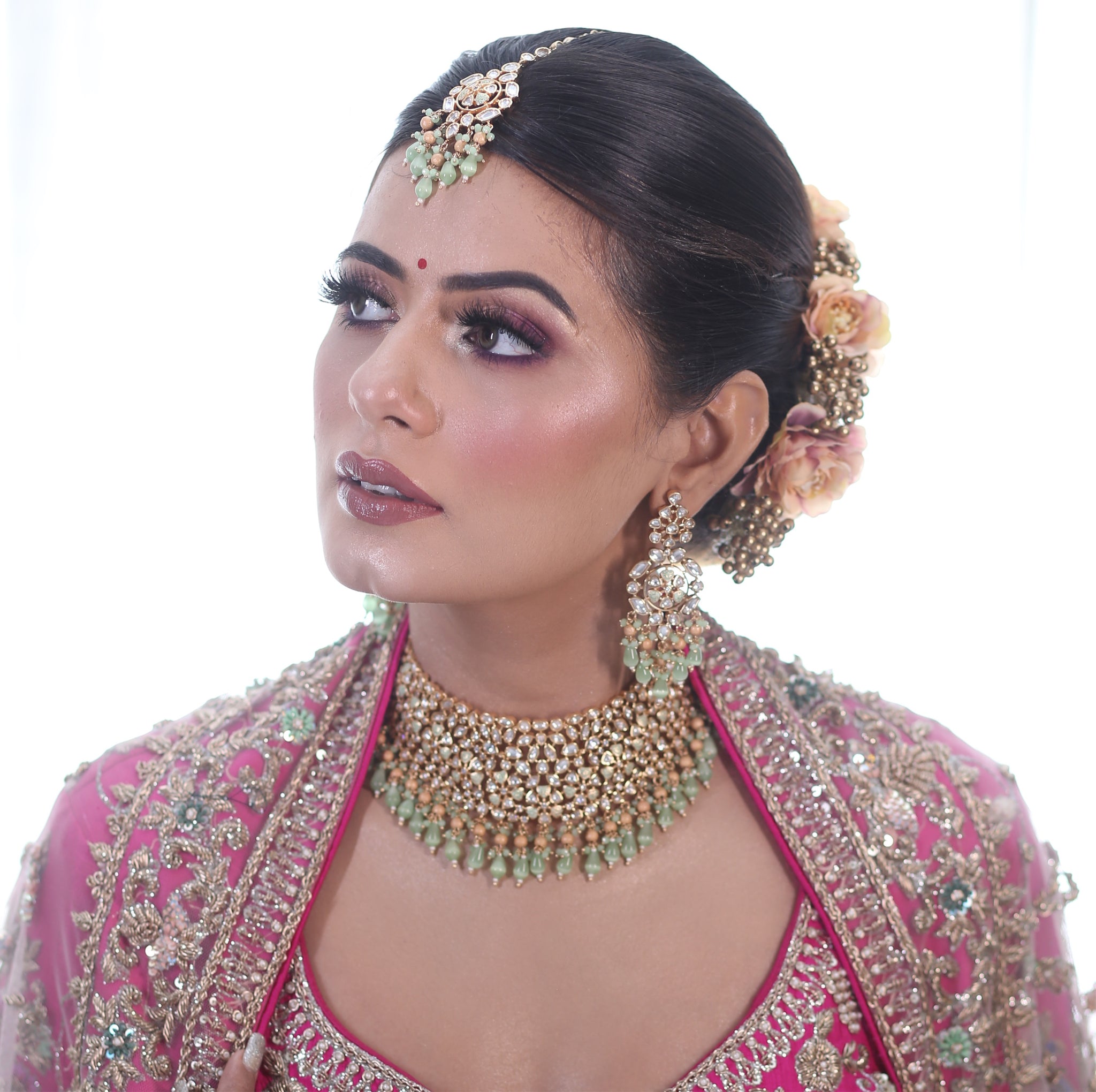 Mint Green Kundan Choker Set 17819 - Dazzles Jewellery