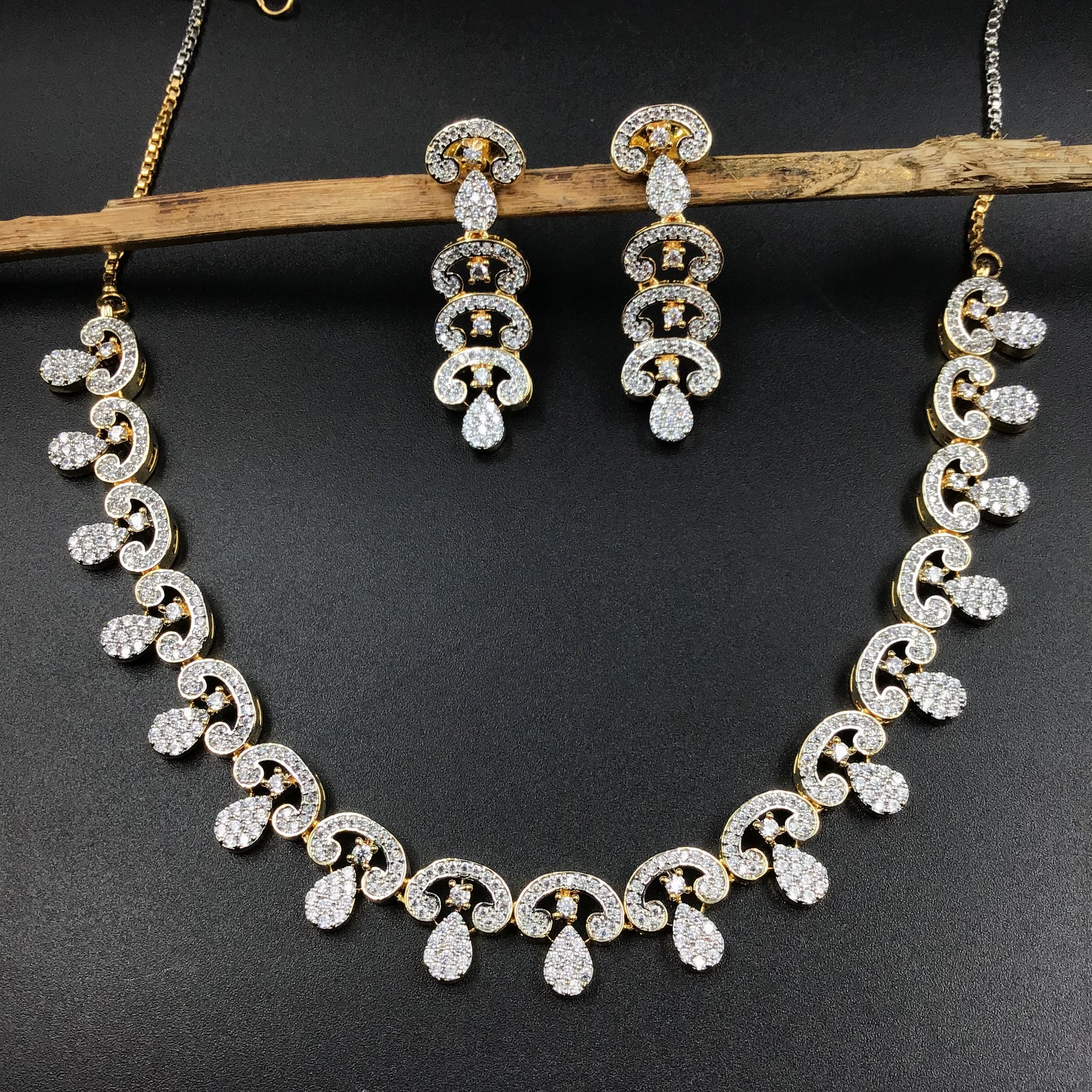 Round Neck Zircon/AD Necklace Set 6026-08 - Dazzles Jewellery