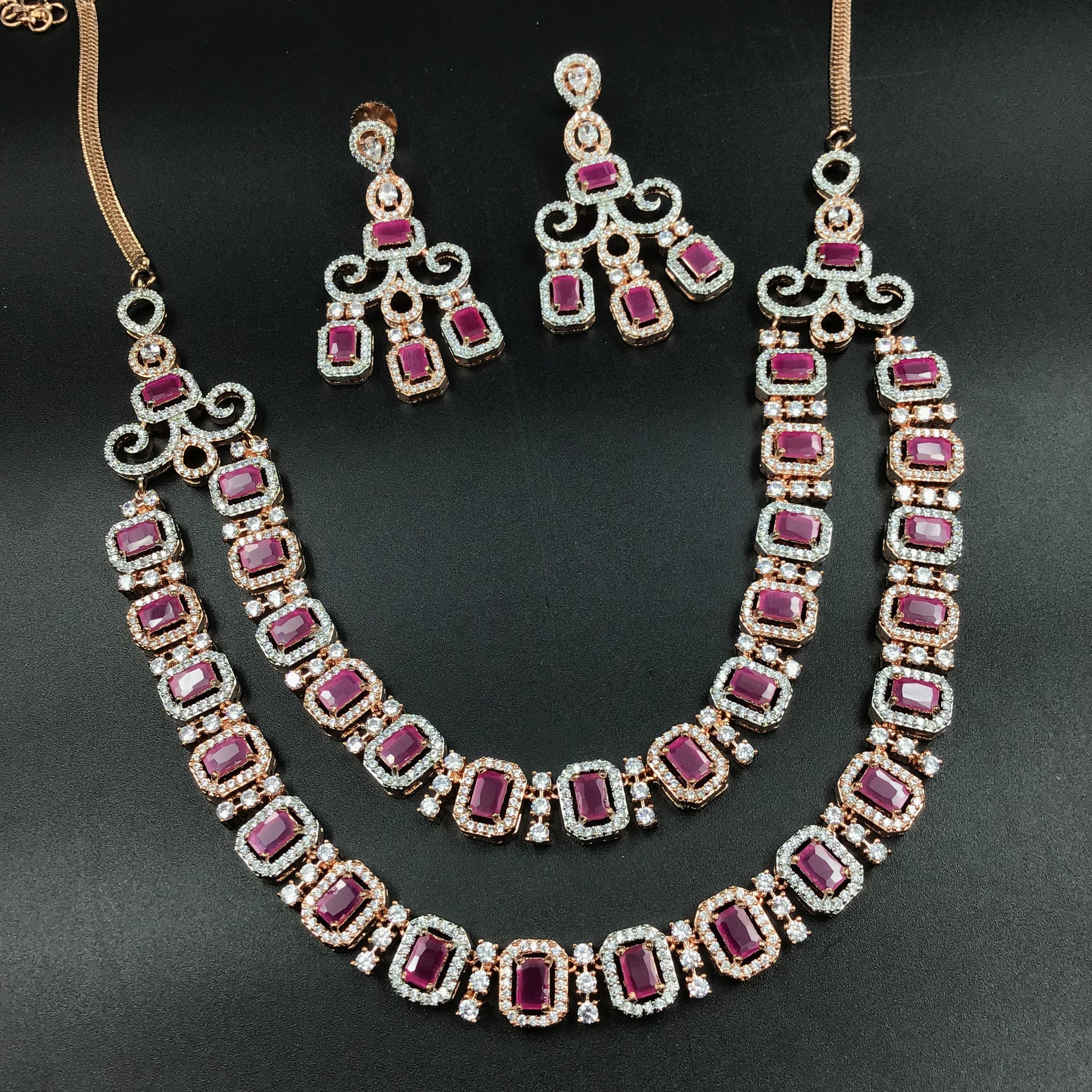 Ruby Zircon/AD Necklace Set  16808-3956 - Dazzles Jewellery
