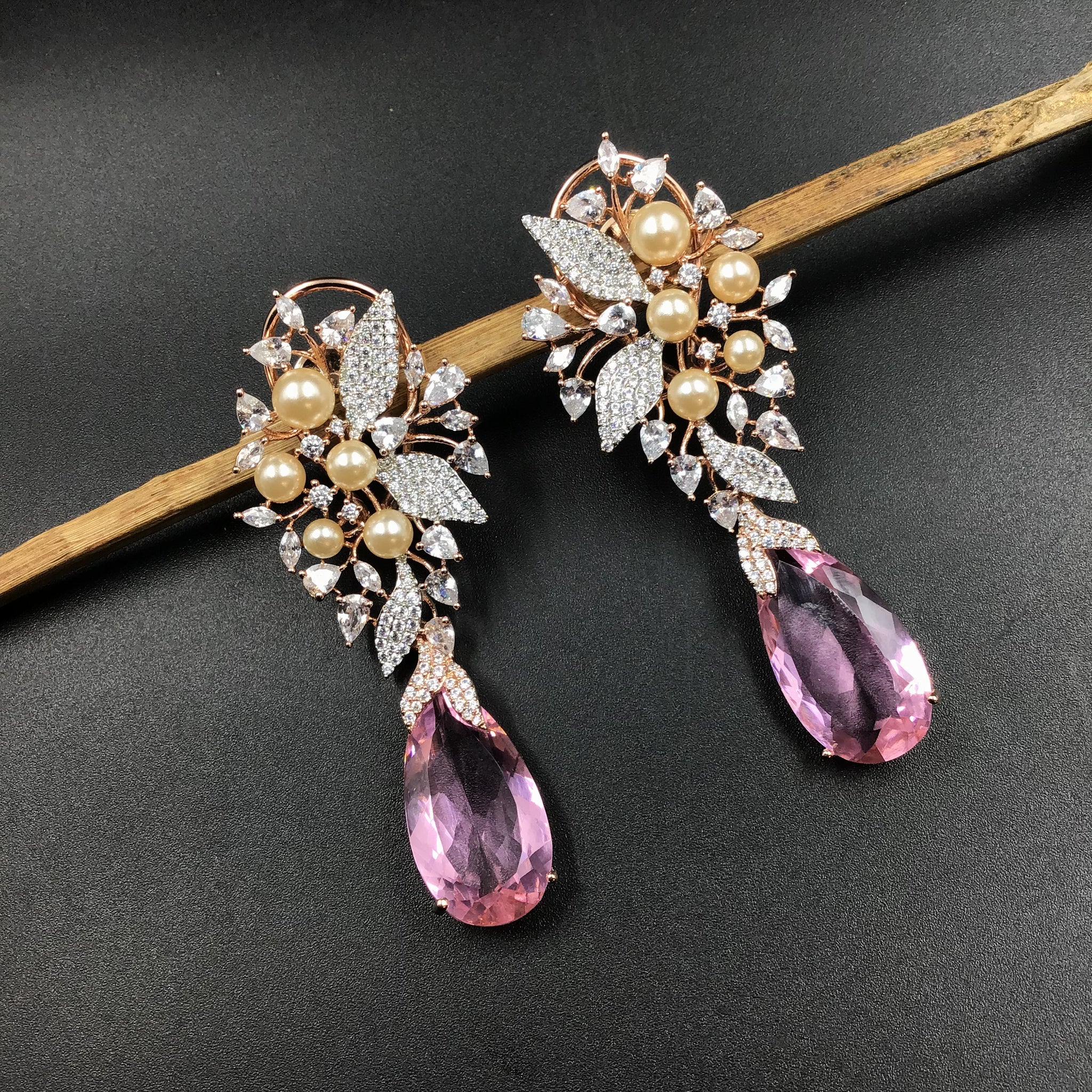 Rose Gold Polish Zircon/AD Earring 6693-69 - Dazzles Jewellery