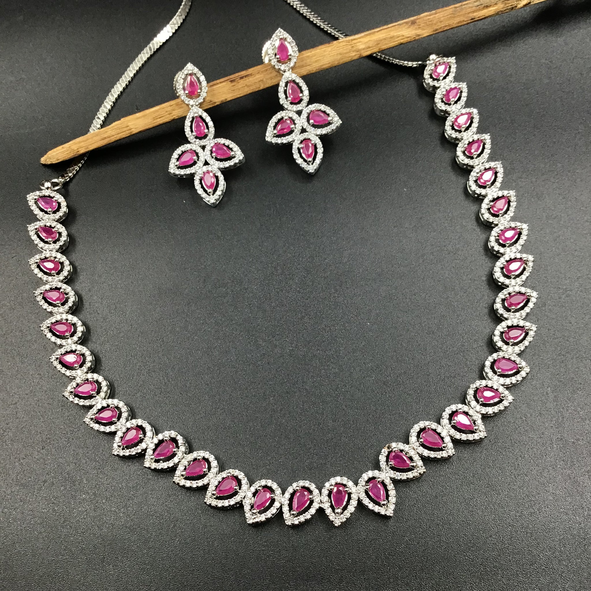 Ruby Zircon/AD Necklace Set   18931-6113 - Dazzles Jewellery