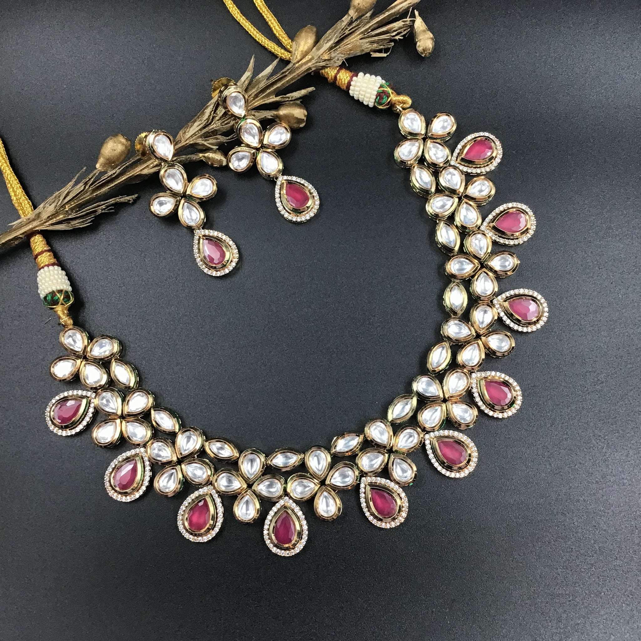 Kundan Necklace Set 2646-28 - Dazzles Jewellery