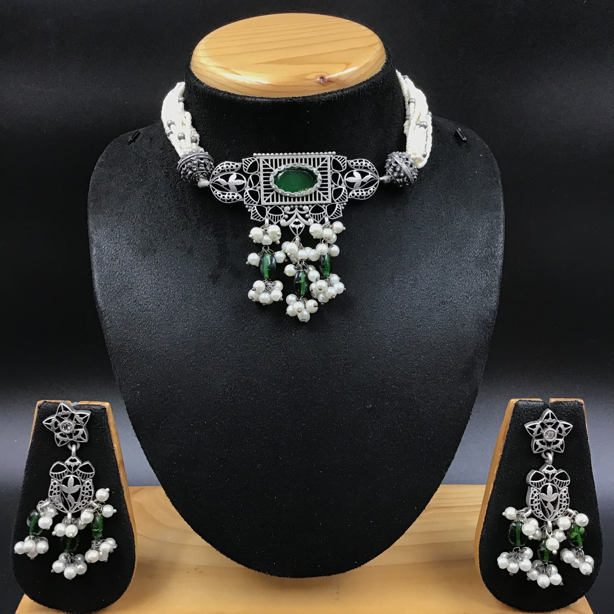 Choker Oxidized Necklace Set 4344-81 - Dazzles Jewellery