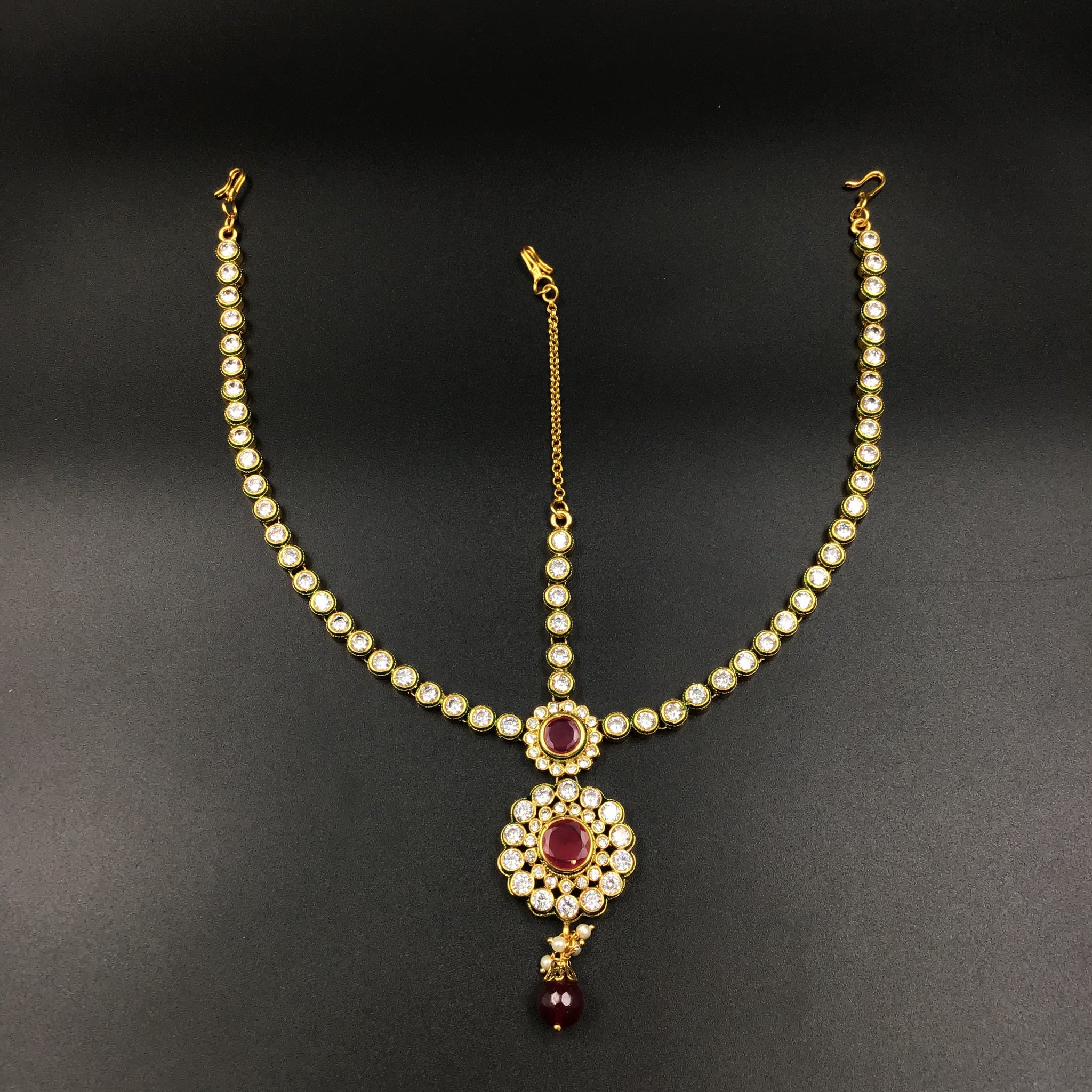 Ruby Color Polki Mathapatti 6246 - Dazzles Jewellery