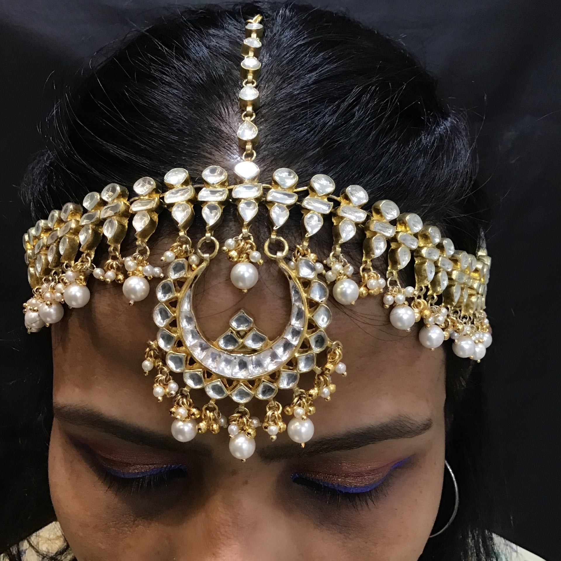 White Pachhi Kundan Bridal Mathapatti 13892 - Dazzles Jewellery