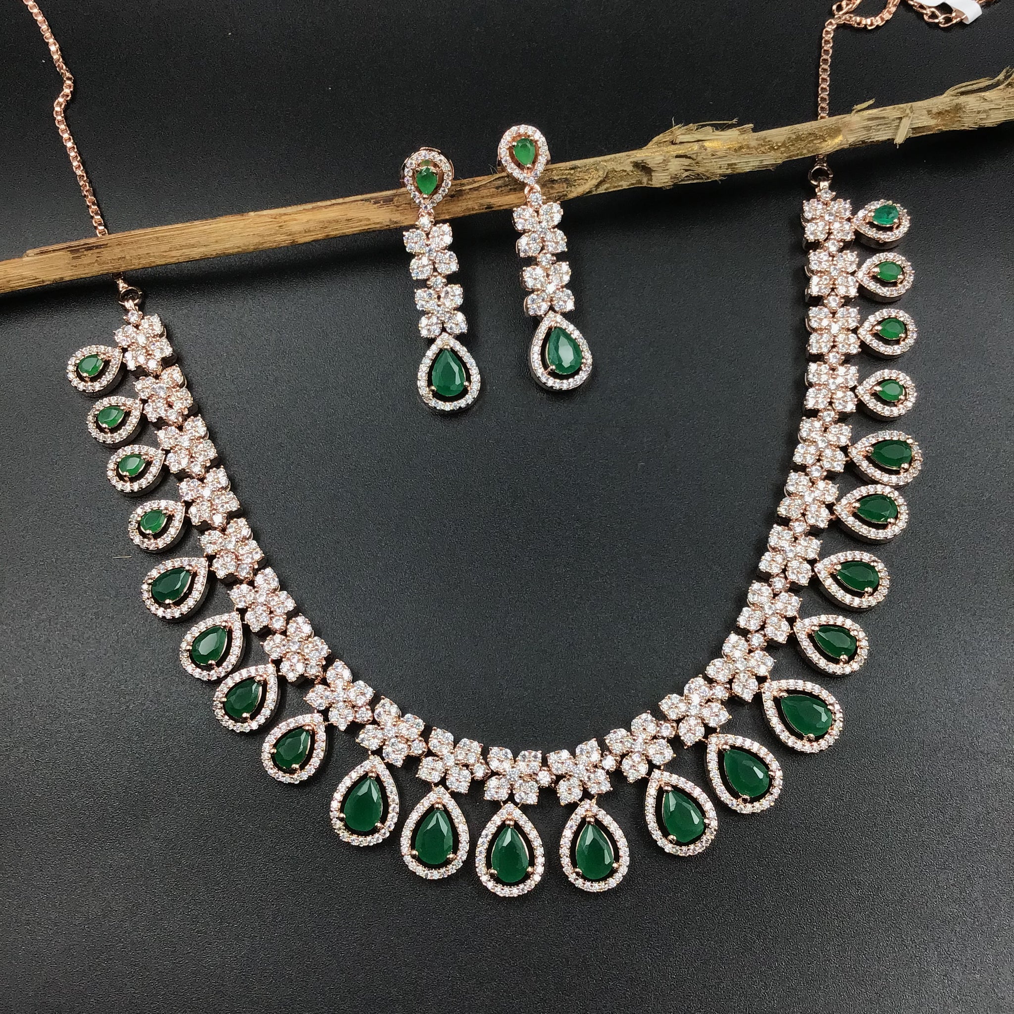 Round Neck Zircon/AD Necklace Set 6036-08 - Dazzles Jewellery