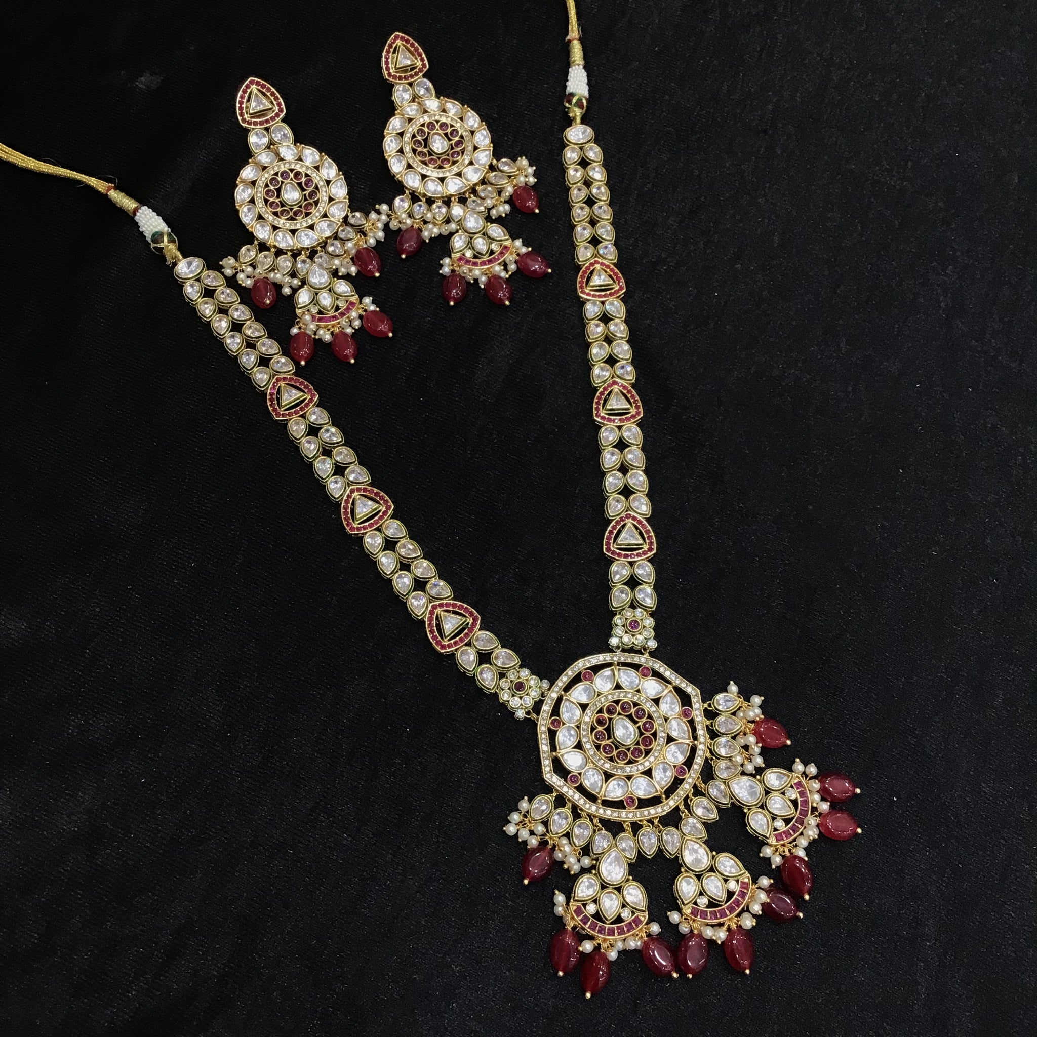 Long Neck Polki Necklace Set 5760-21 - Dazzles Jewellery