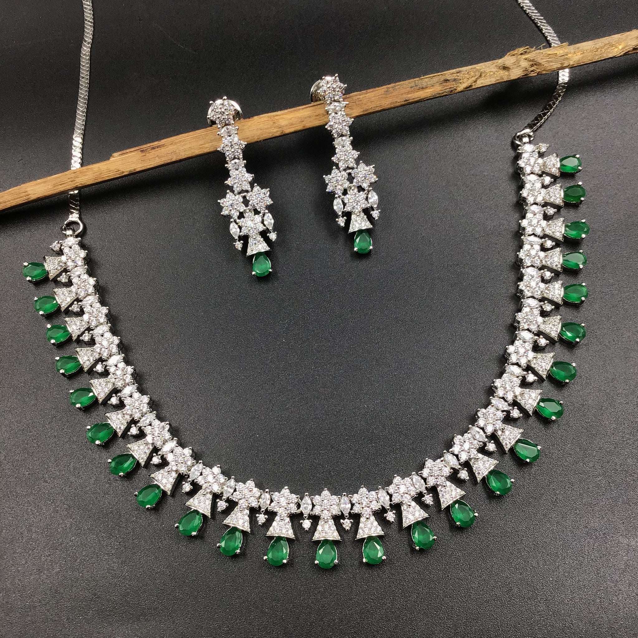 Green Zircon/AD Necklace Set - Dazzles Jewellery