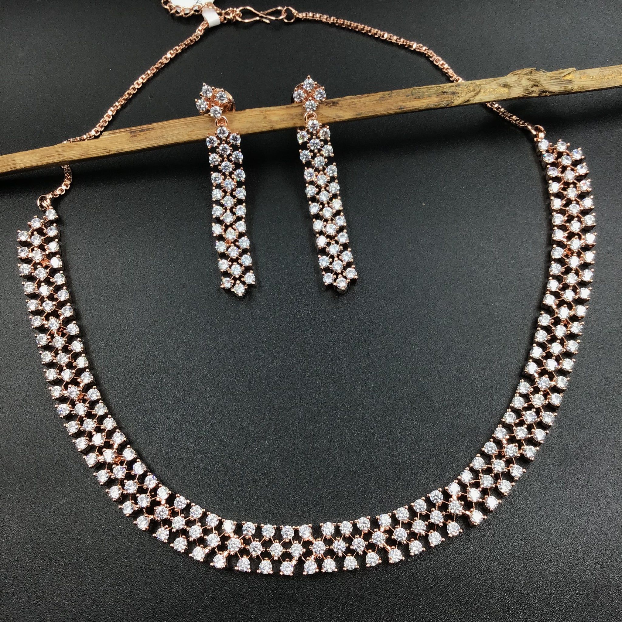 Round Neck Zircon/AD Necklace Set 6196-08 - Dazzles Jewellery