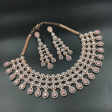 Rose Gold Polish Zircon/AD Necklace Set 6768-69 - Dazzles Jewellery