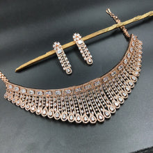 Rose Gold Zircon/AD Choker Set 15217-2364 - Dazzles Jewellery