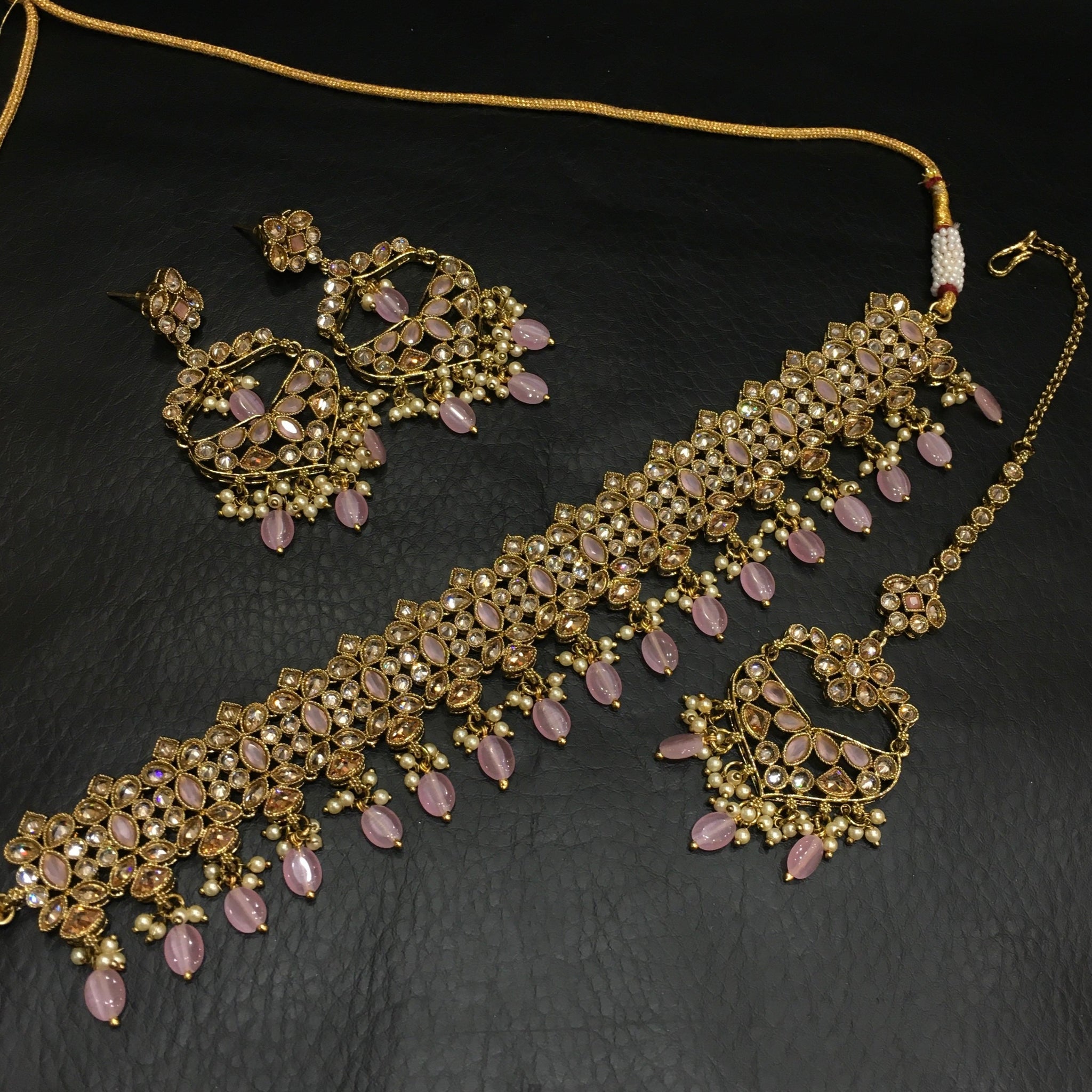 Pink Antique Necklace Set 12835-9403 - Dazzles Jewellery