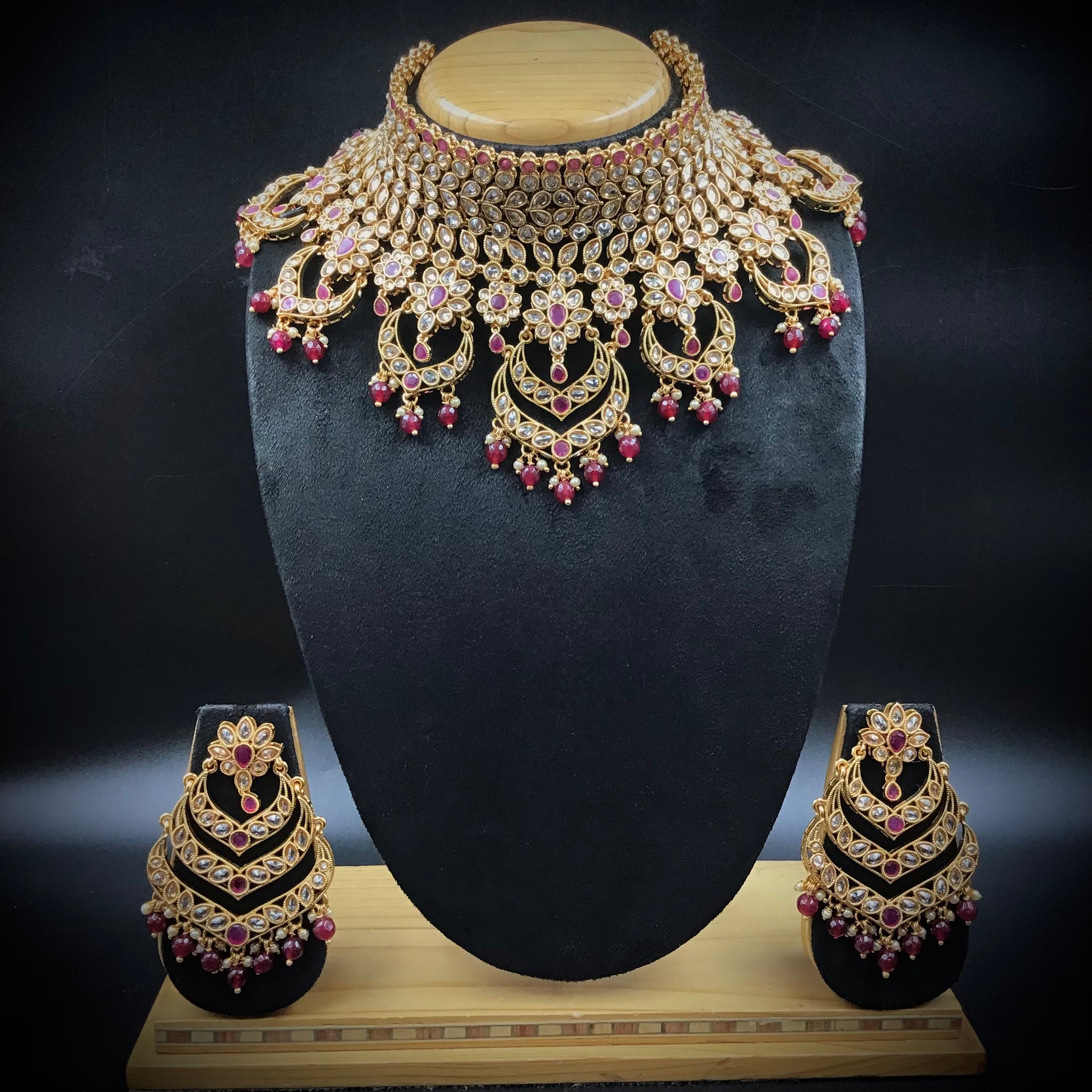 Ruby Gold Look Necklace Set 17274-4422 - Dazzles Jewellery