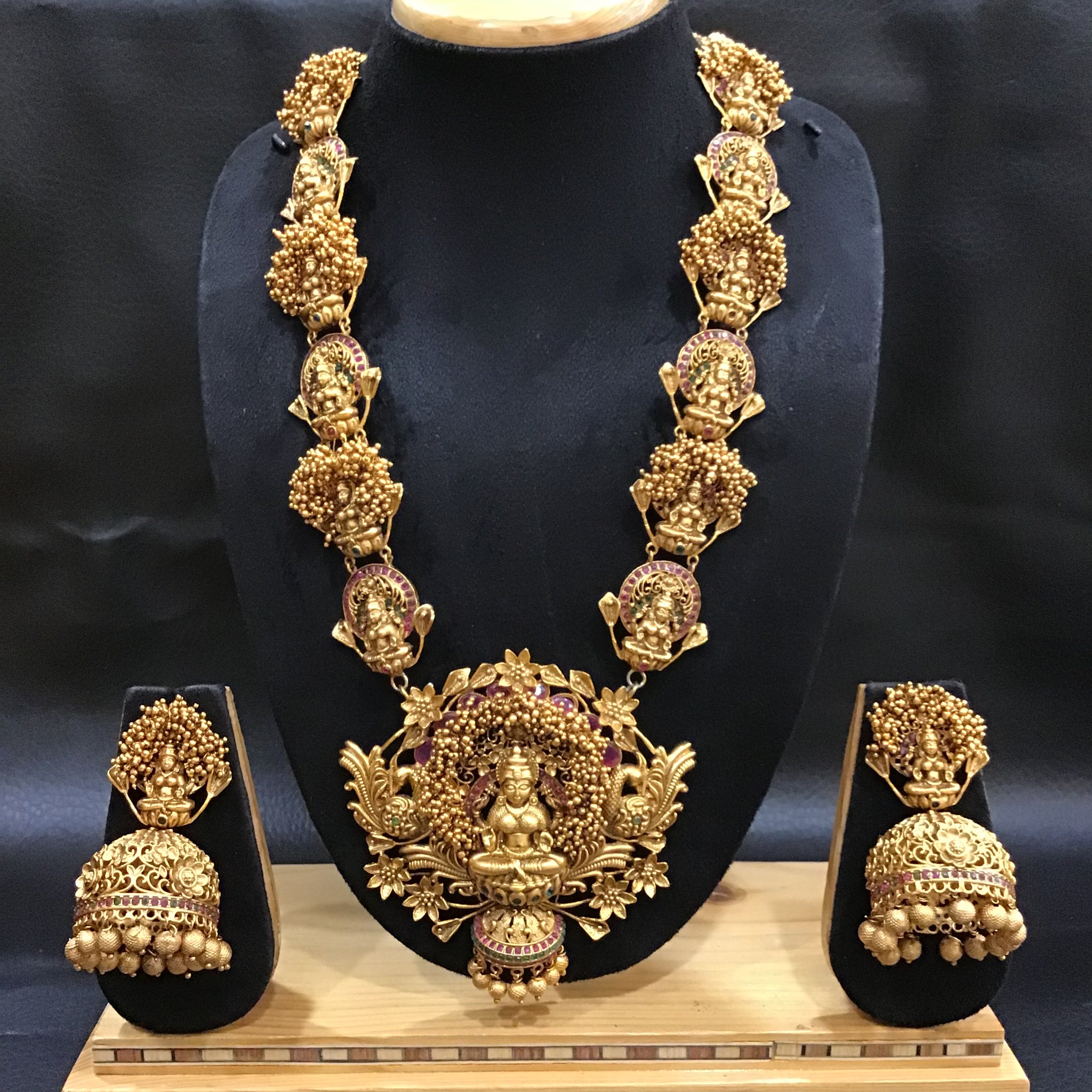 Gold look long Temple Necklace Set 10145-72 - Dazzles Jewellery