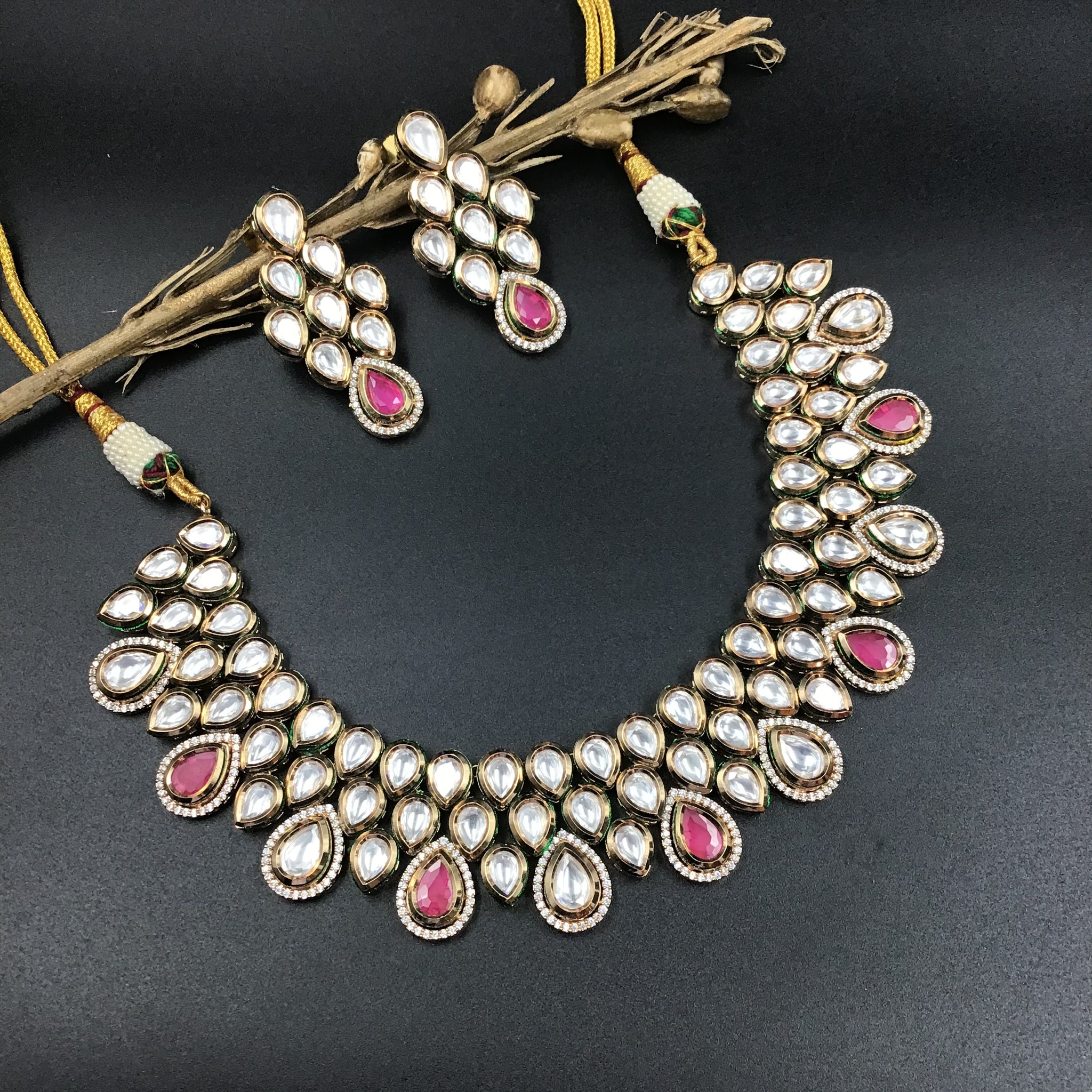 Kundan Necklace Set 2647-28 - Dazzles Jewellery