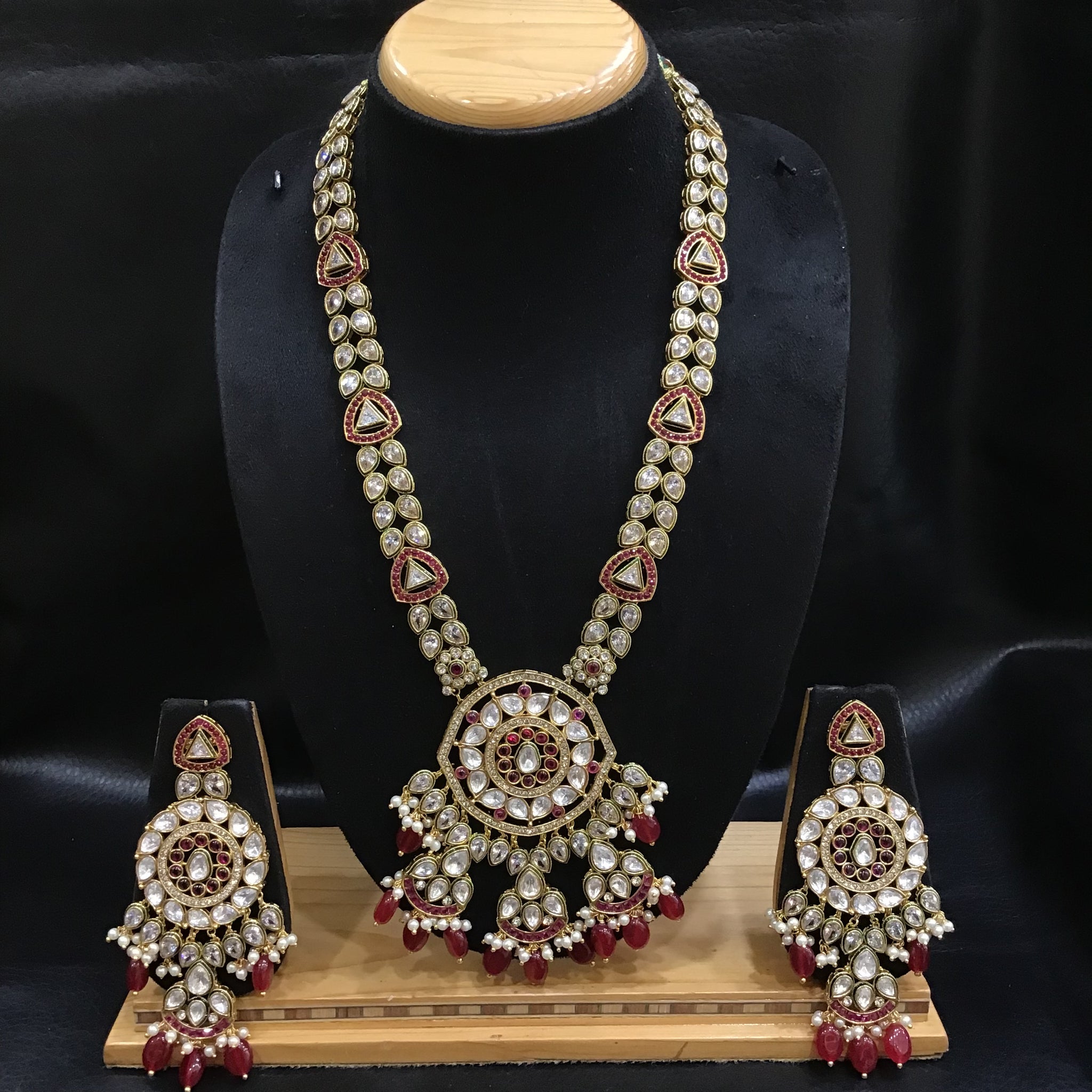 Long Neck Polki Necklace Set 5760-21 - Dazzles Jewellery