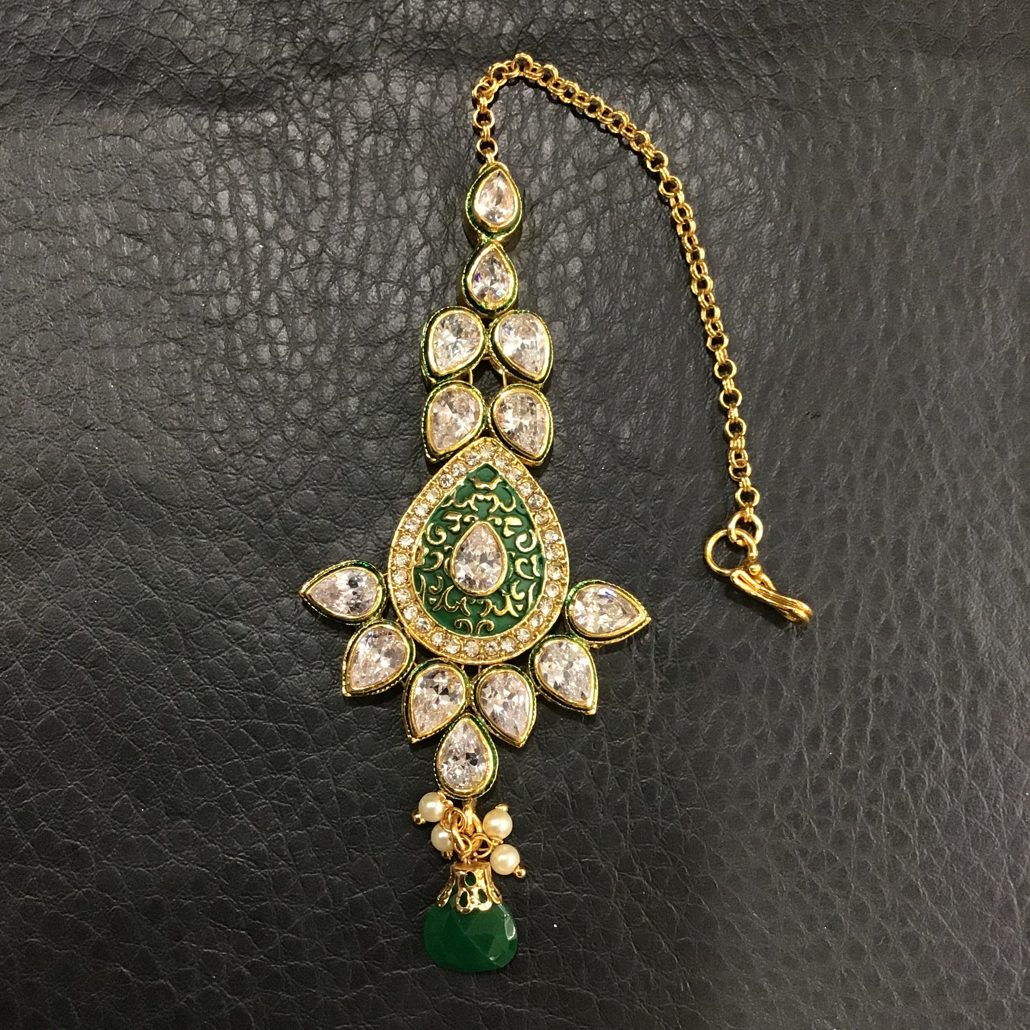 Kundan Polki Maang Tikka 1033-21 - Dazzles Jewellery