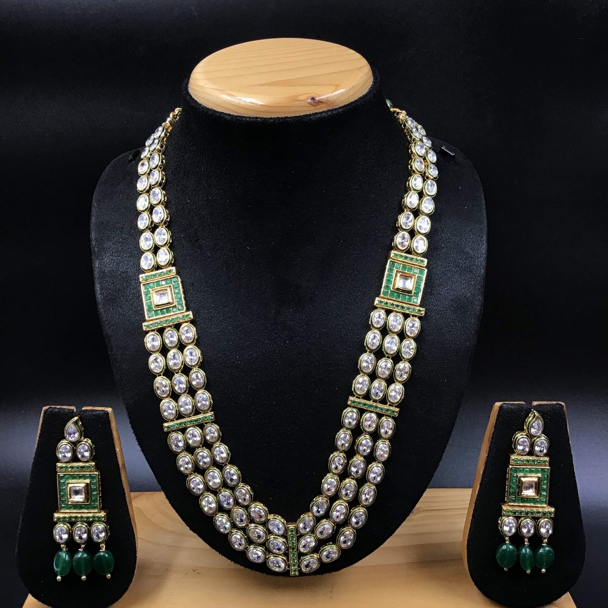 Long Neck Polki Necklace Set 4888-21 - Dazzles Jewellery