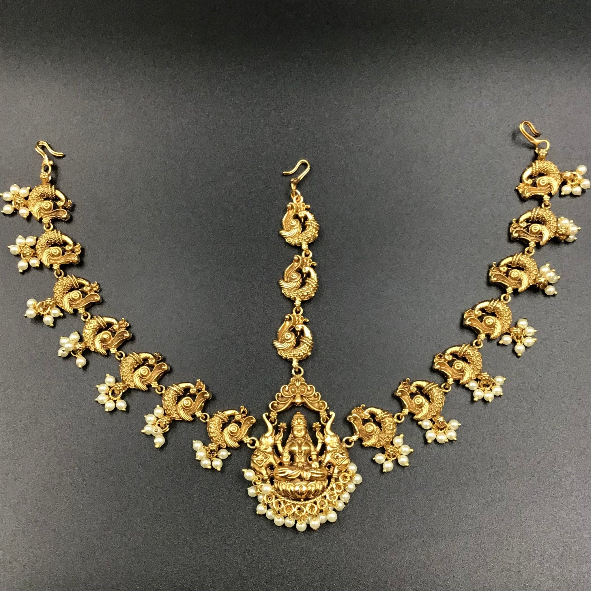 Antique Gold Finish Temple Mathapatti 7926 - Dazzles Jewellery