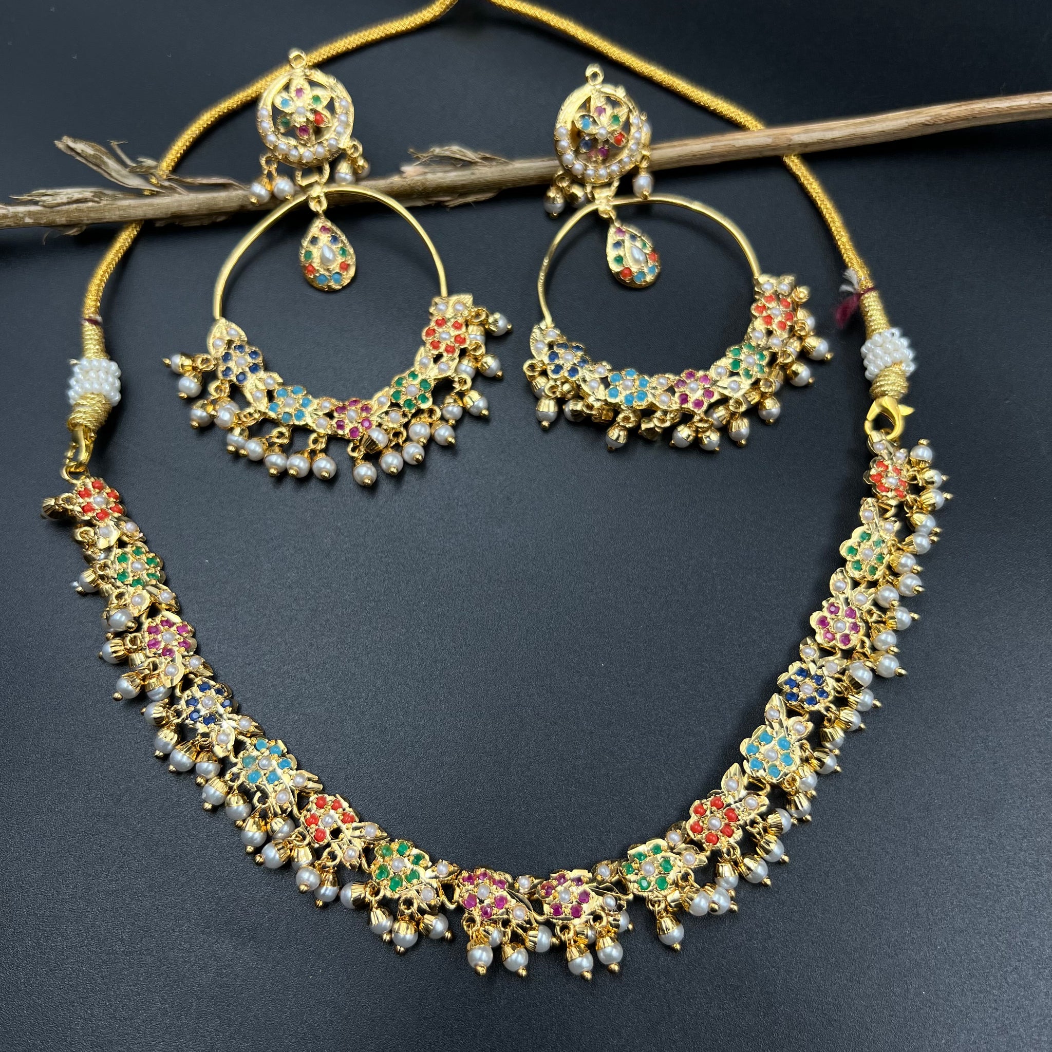 Round Neck Jadau Necklace Set 5794-73 - Dazzles Jewellery