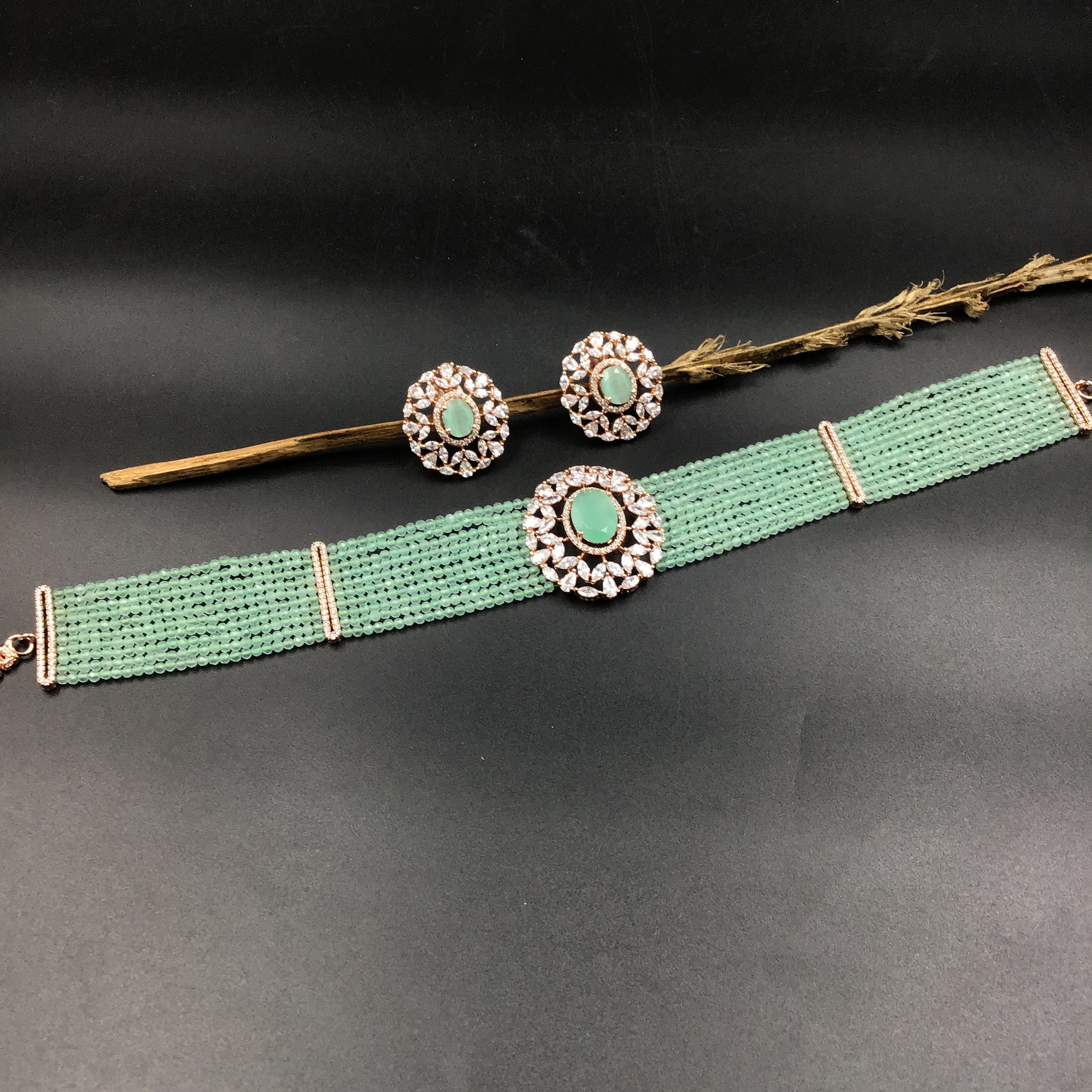 Choker Zircon/AD Necklace Set 4149-69 - Dazzles Jewellery