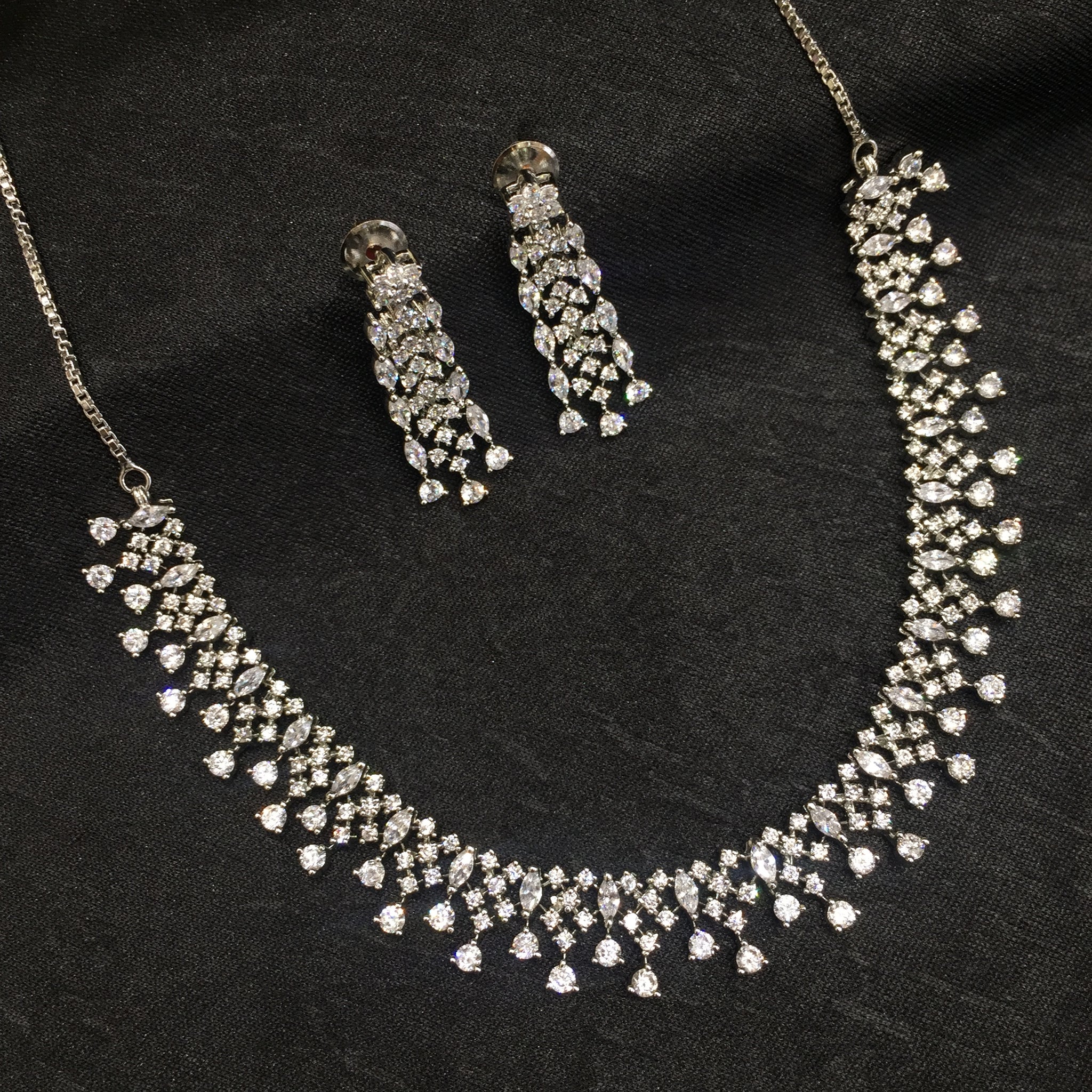 Round Neck Zircon/AD Necklace Set 6028-08 - Dazzles Jewellery