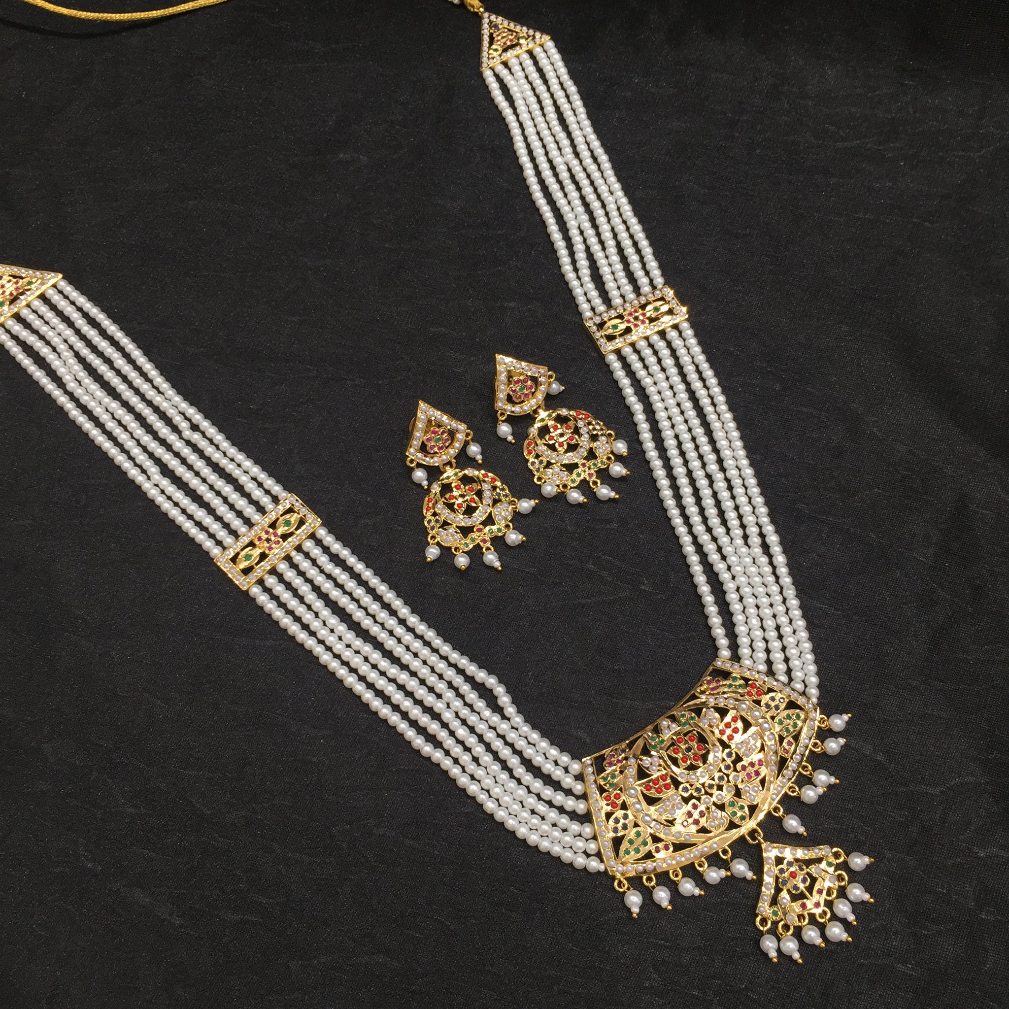 Long Neck Jadau Necklace Set 5632-65 - Dazzles Jewellery