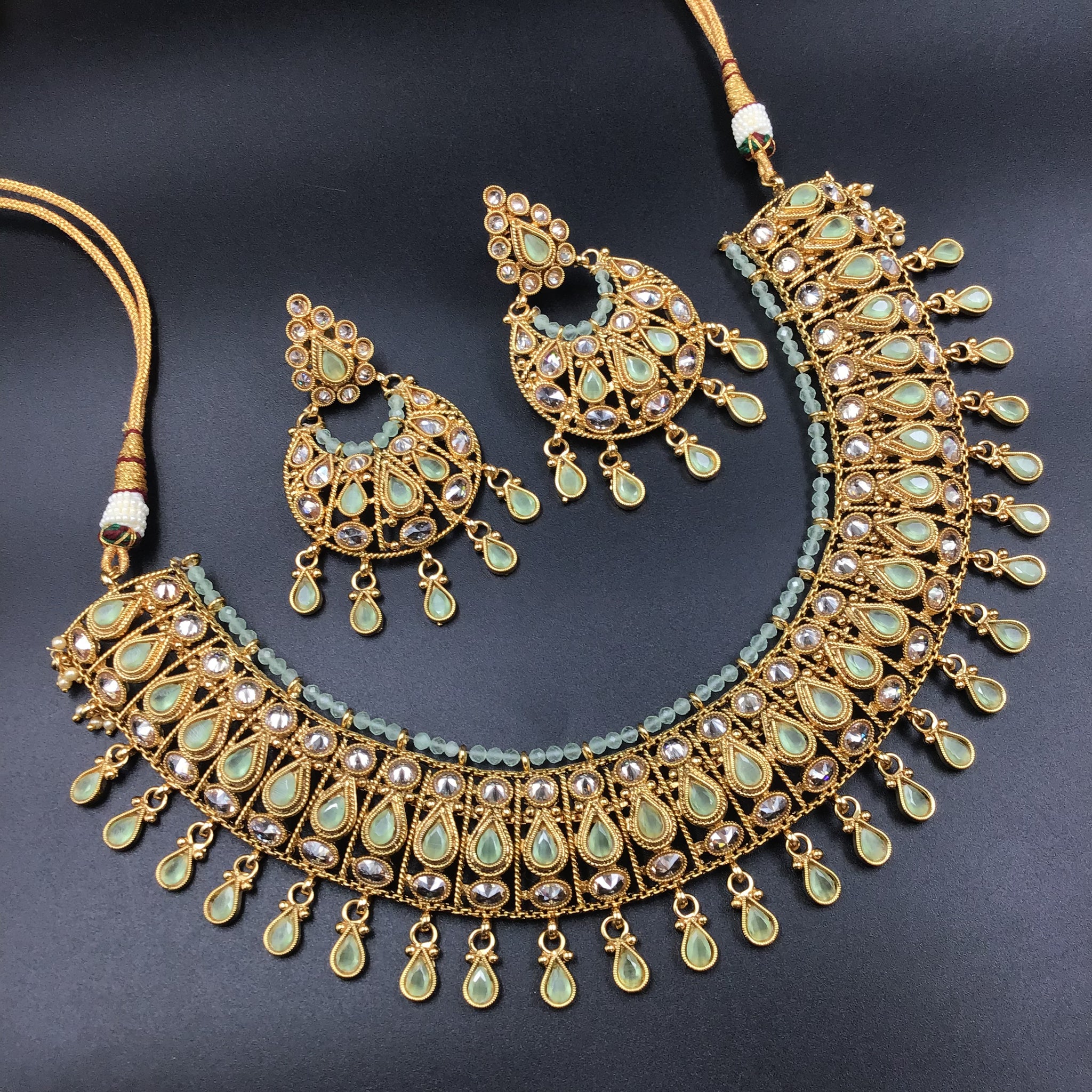 Mint Green Gold Plated Necklace Set 12676-9200 - Dazzles Jewellery