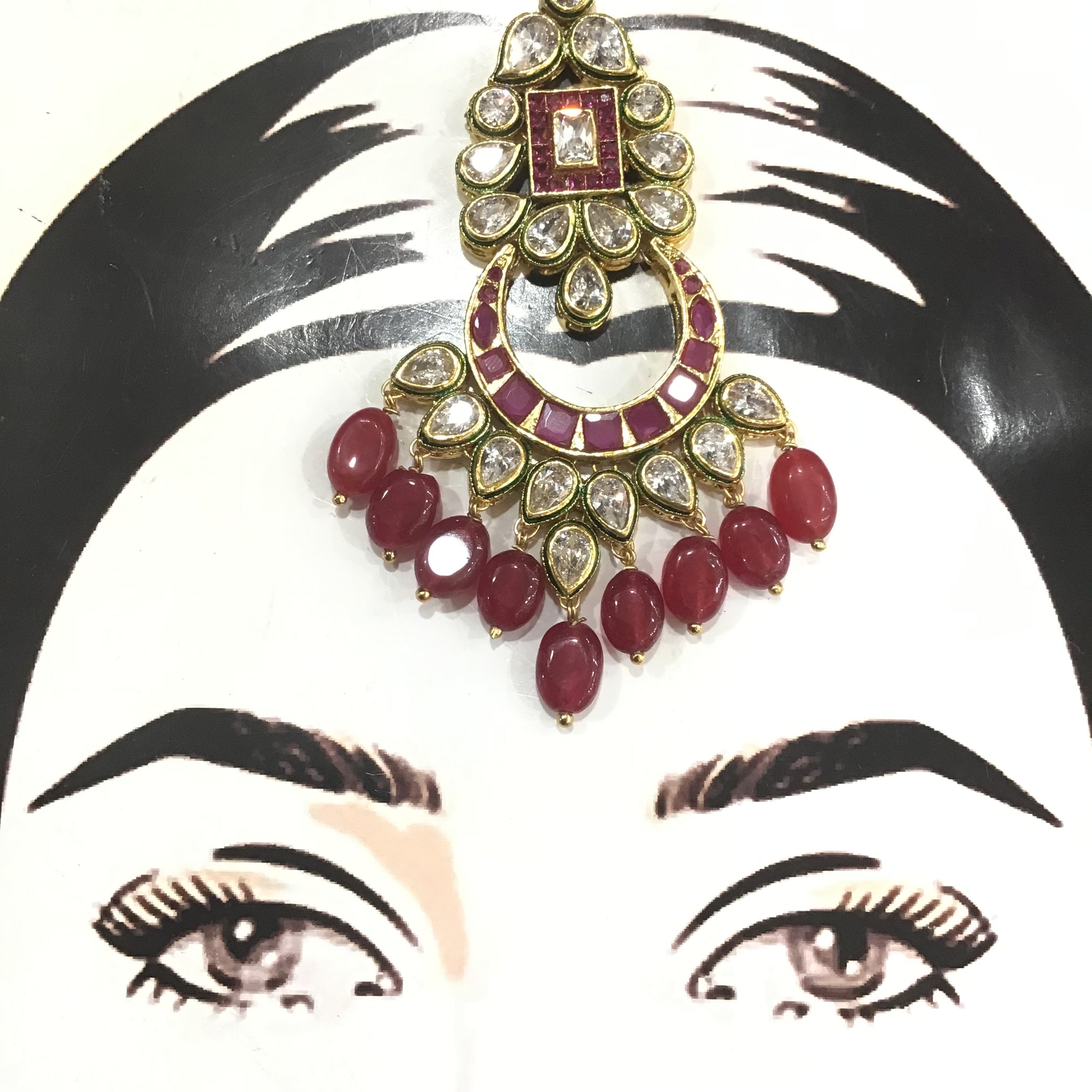 Kundan Polki Maang Tikka 4970-21 - Dazzles Jewellery