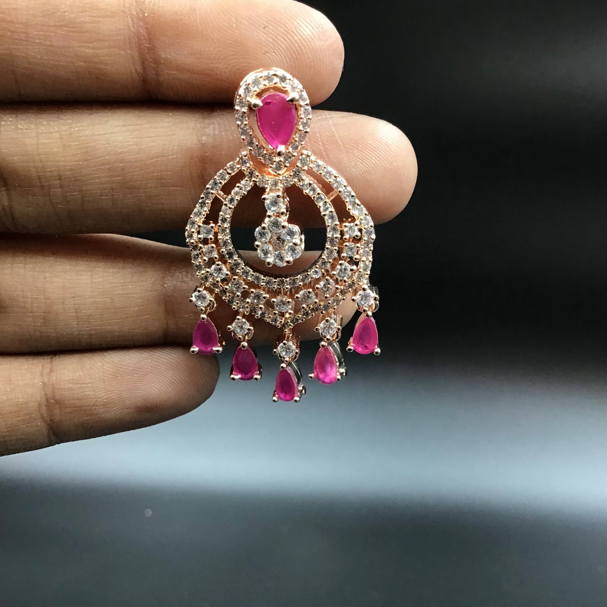Ruby Color Zircon/AD Chandbali 18437 - Dazzles Jewellery