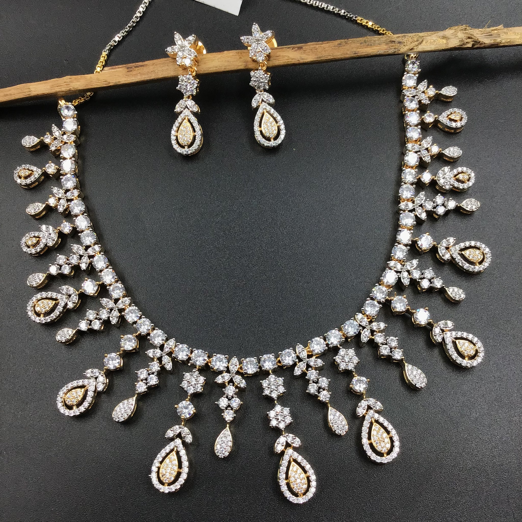 Round Neck Zircon/AD Necklace Set 6191-08 - Dazzles Jewellery