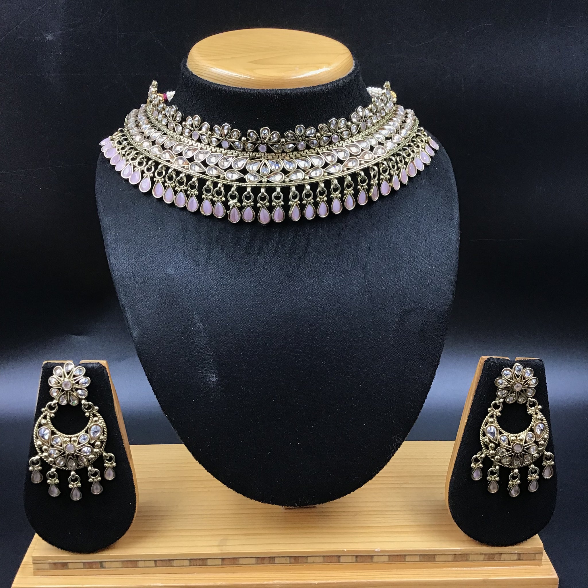 Pink Antique Necklace Set 12689-9223 - Dazzles Jewellery
