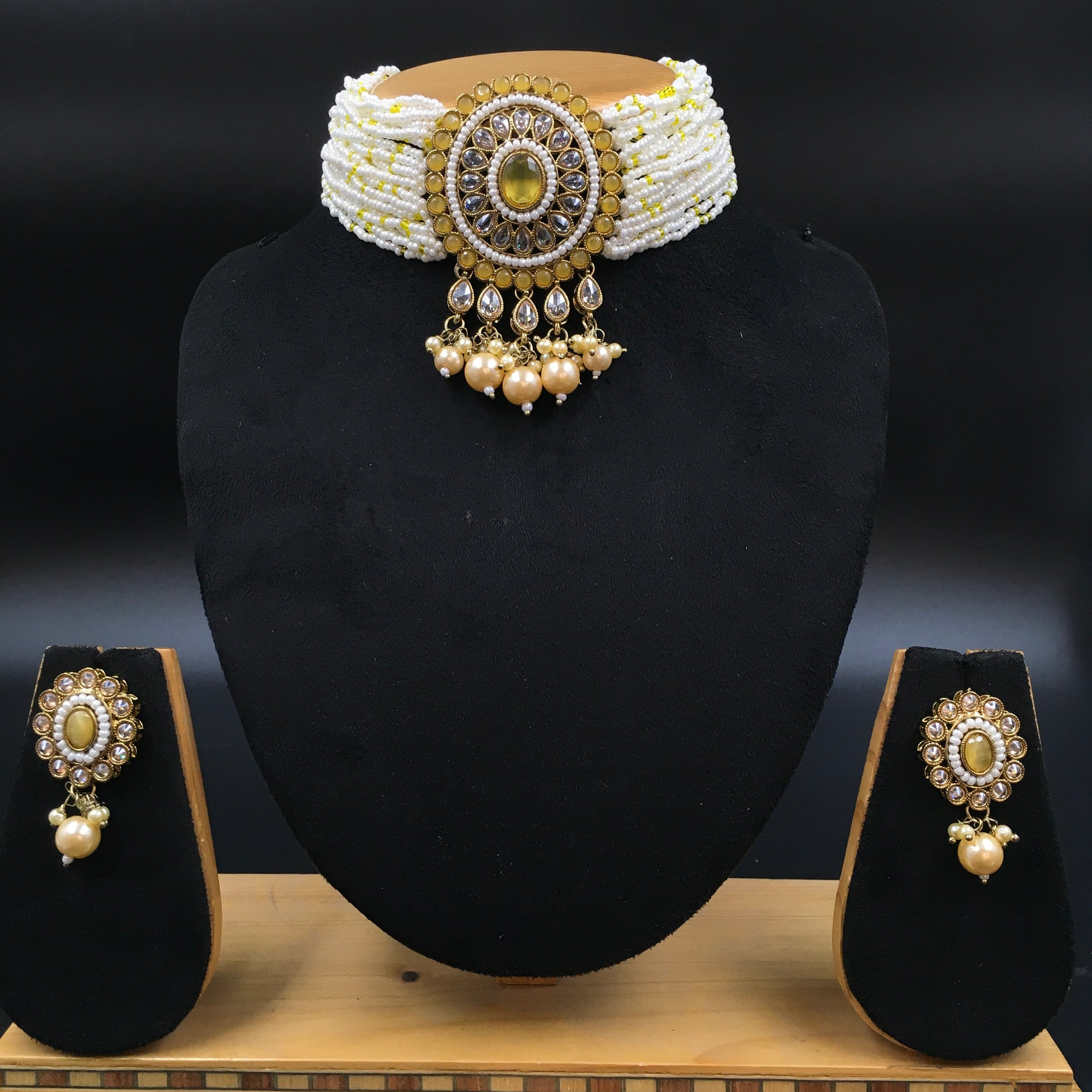 Choker Gold Look Necklace Set 4668-33 - Dazzles Jewellery