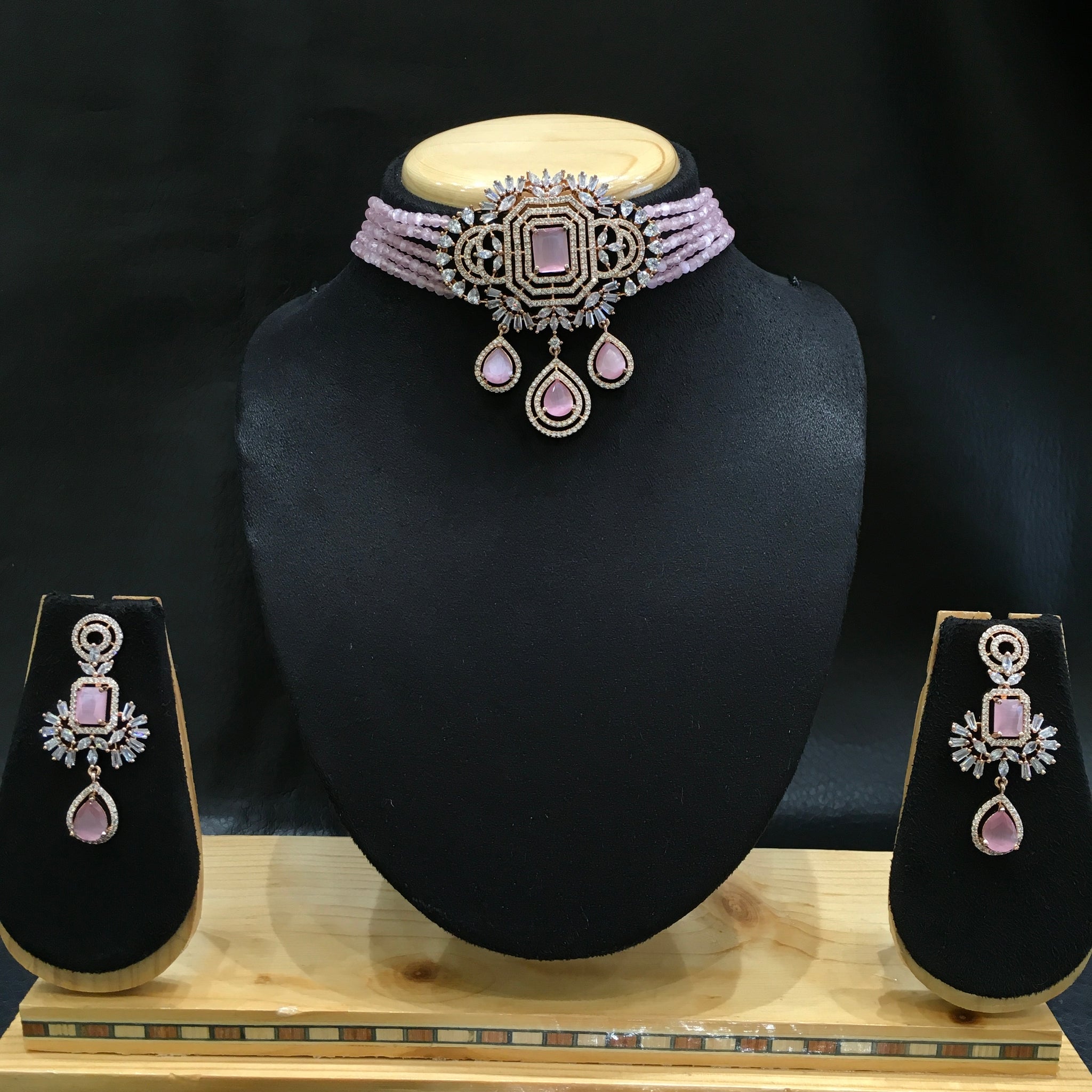 Pink Zircon/AD Necklace Set 19370-6552 - Dazzles Jewellery