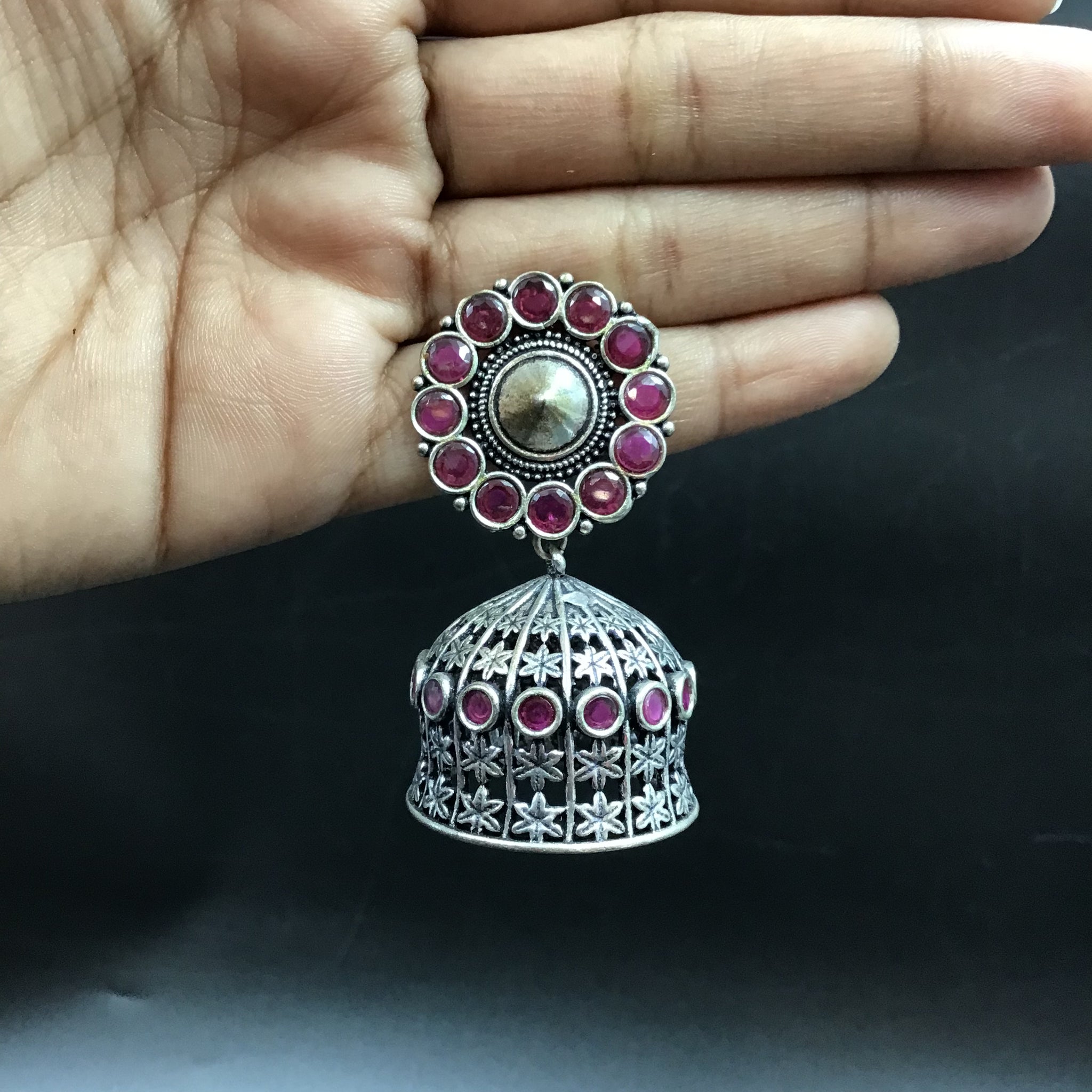 Ruby Oxidized Jhumki 7316 - Dazzles Jewellery