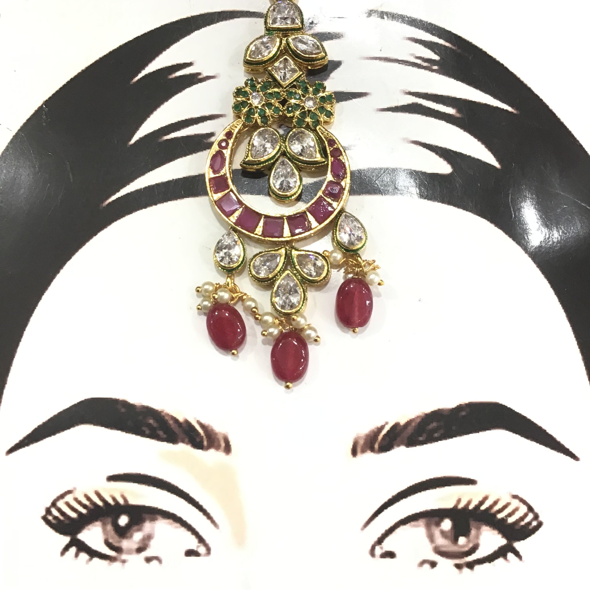 Kundan Polki Maang Tikka 4966-21 - Dazzles Jewellery